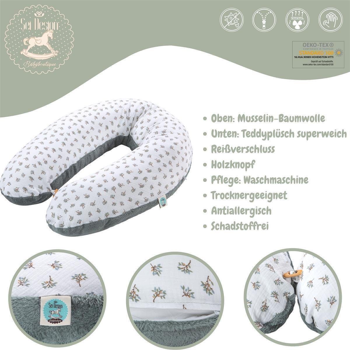 SEI Design Stillkissen Seitenschläferkissen Babynestchen Kuschelnest XXL, Schwangerschaftskissen mit Bezug, Bezug Musselin Baumwolle