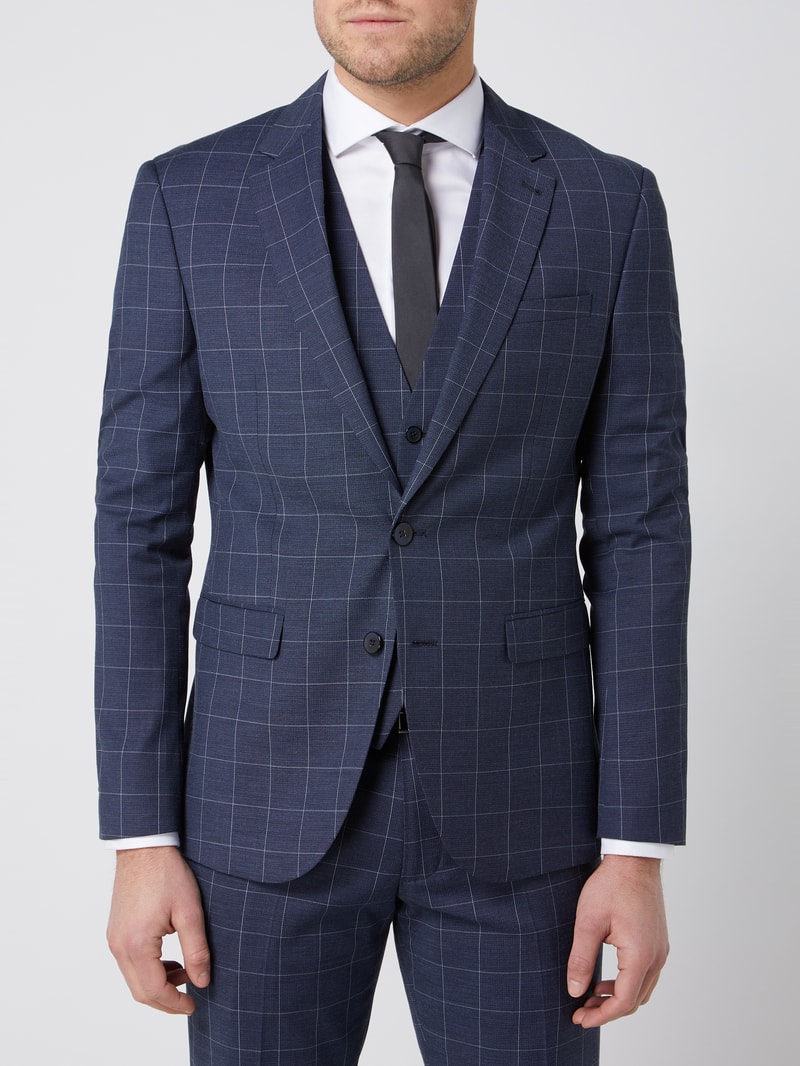 Slim Fit 2-Knopf-Sakko mit Gitterkaro Modell 'Casper' in marineblau