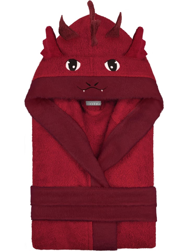 normani Kinder Bademantel aus Bio-Baumwolle Malia in Rot / Drache günstig kaufen