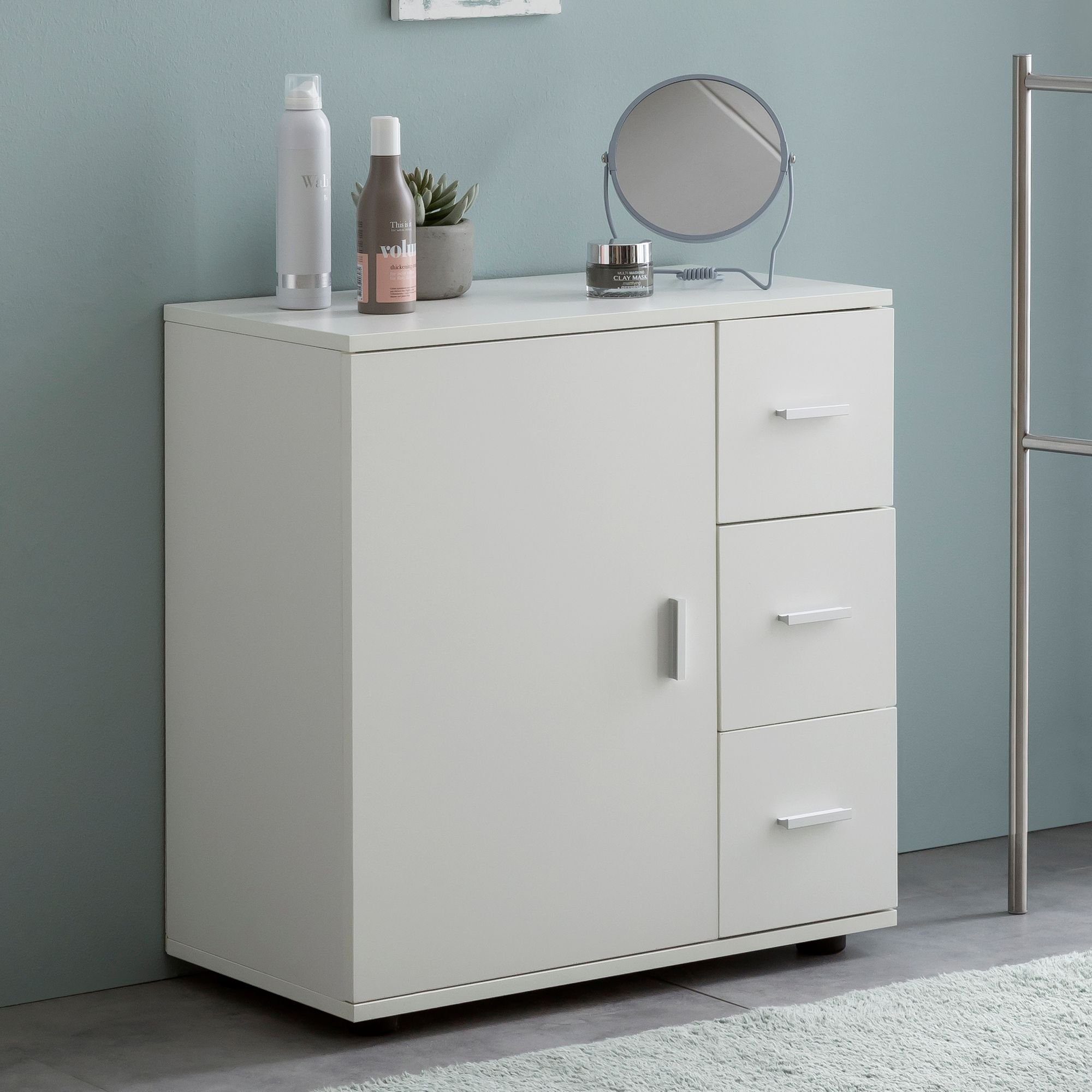 KADIMA DESIGN Badkommode Badezimmerschrank, hoher Stauraum, mattes Weiß, elegante Griffe