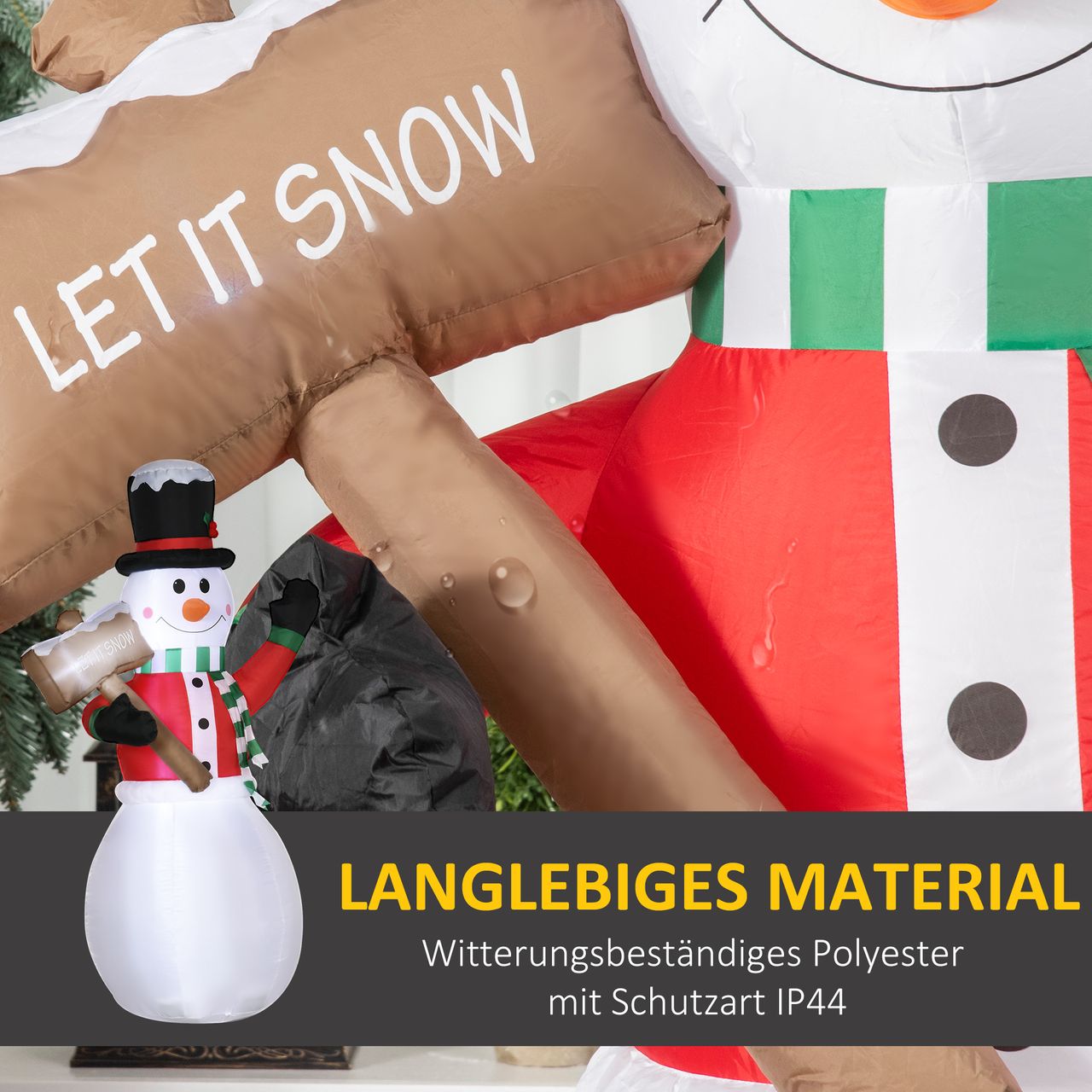 Outsunny 180 cm Aufblasbarer Schneemann mit Schild Weihnachtsdeko mit LED-Licht