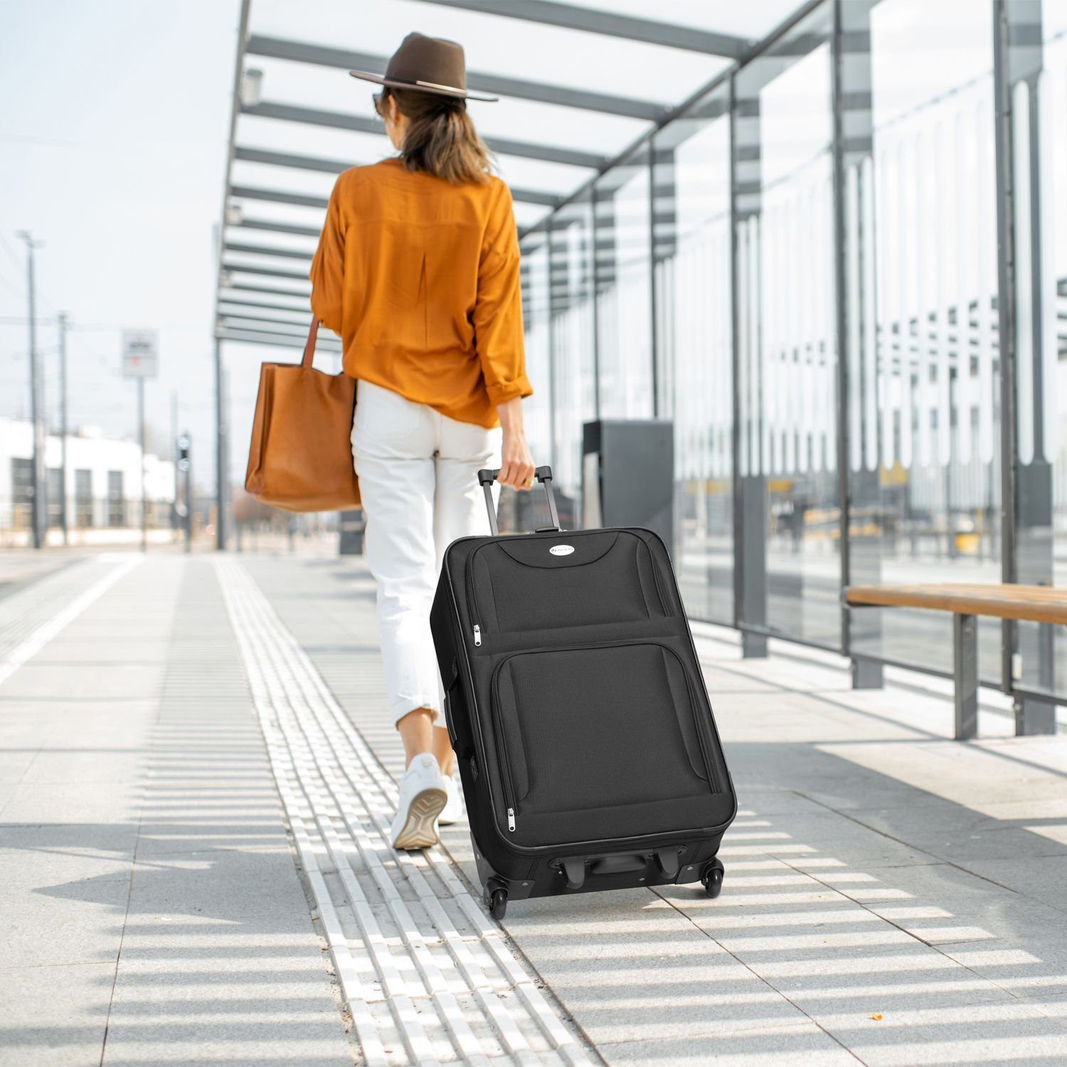Juskys Trolleyset Athen, 2 Rollen, (5-teilig), 2 Trolley, 1 Umhängetasche, 2 Kosmetiktaschen
