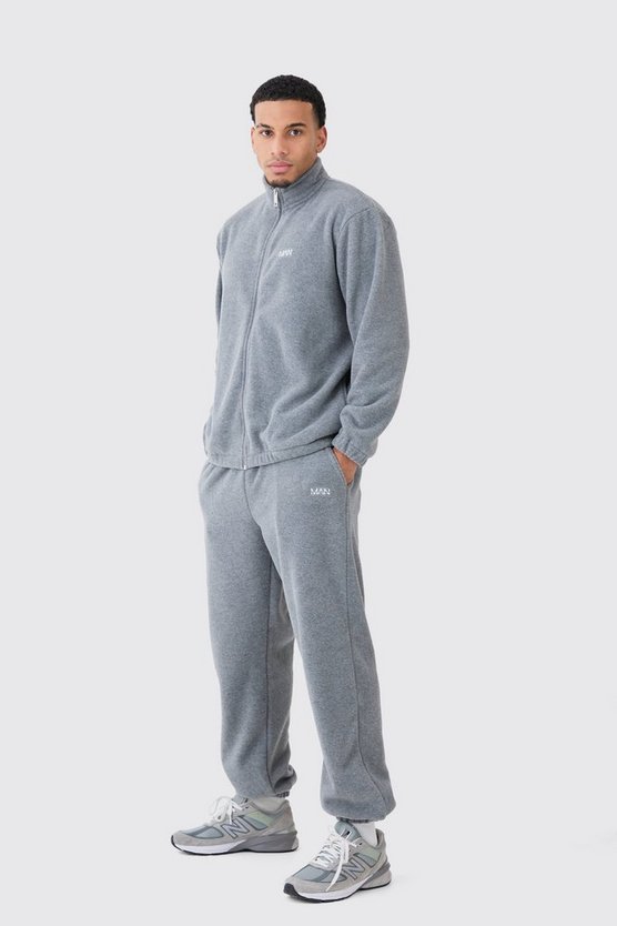Man Oversized Zip Through Funnel Neck Fleece Tracksuit