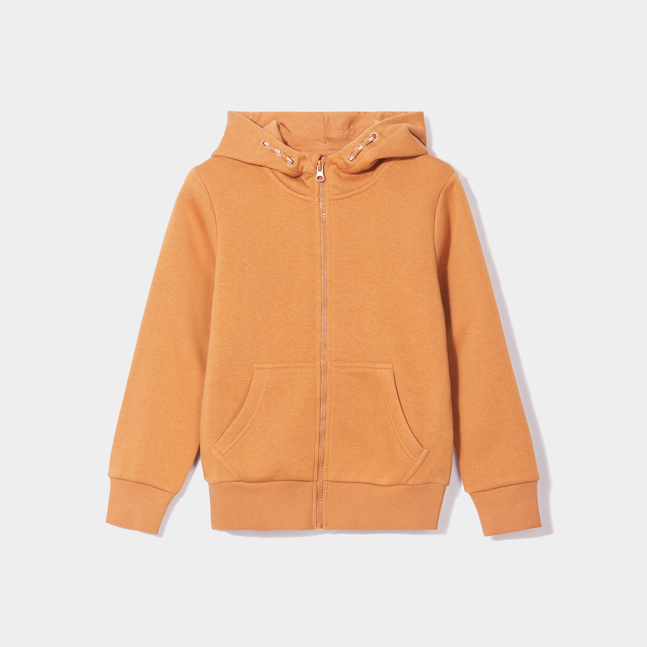 Sweat zippé molletonné à capuche marron cognac garçon | La Halle