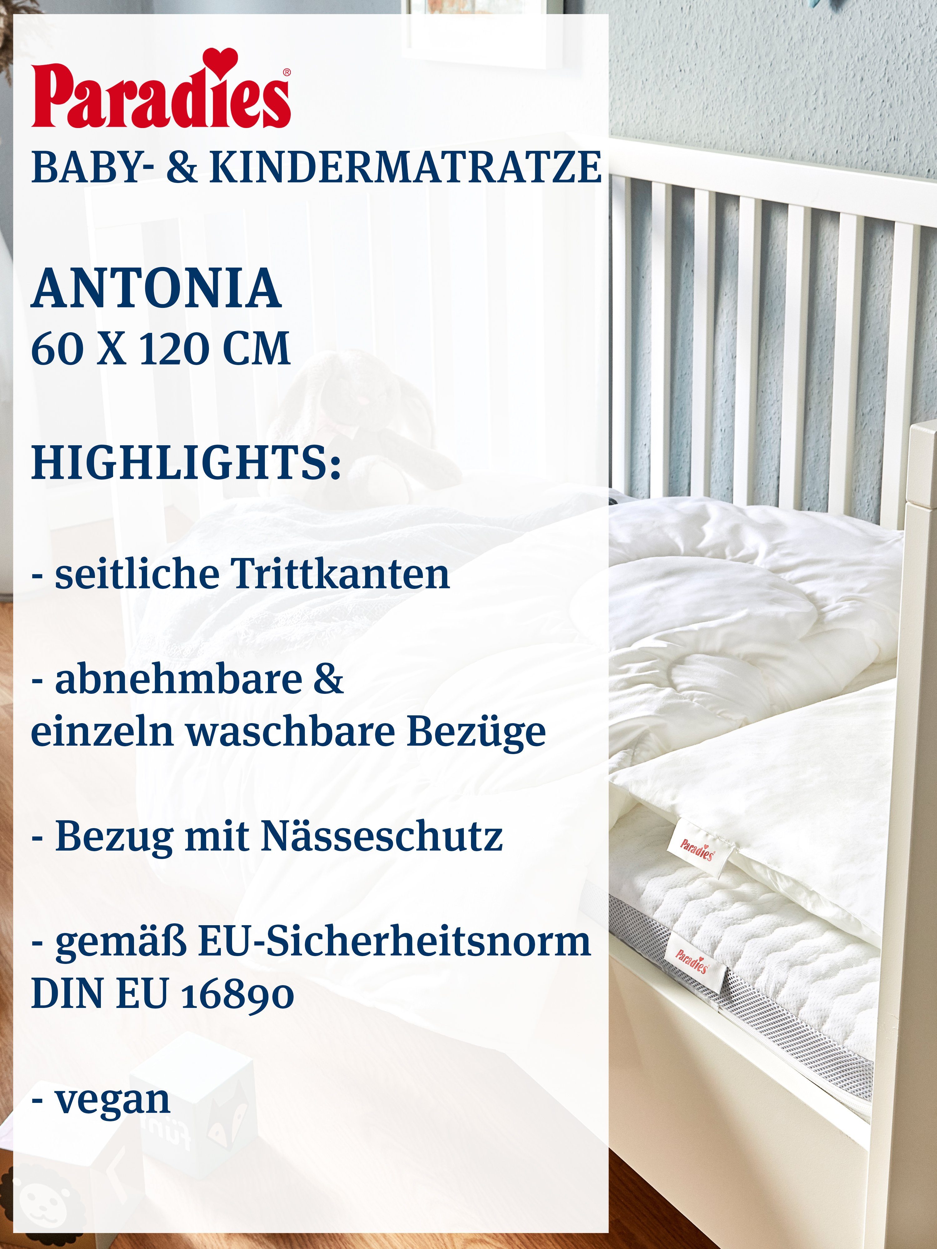 Babymatratze Antonia, Paradies, 9.5 cm hoch, vegan, Testsieger Note 