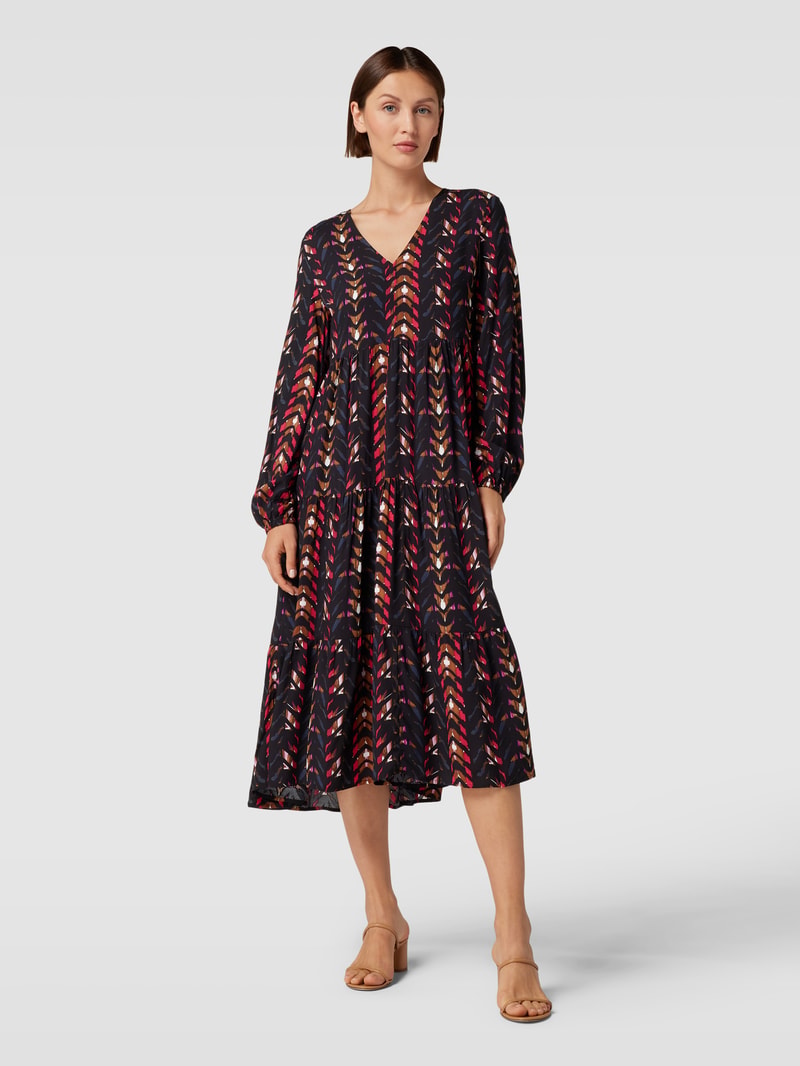 Midikleid aus reiner Viskose mit Allover-Muster in schwarz