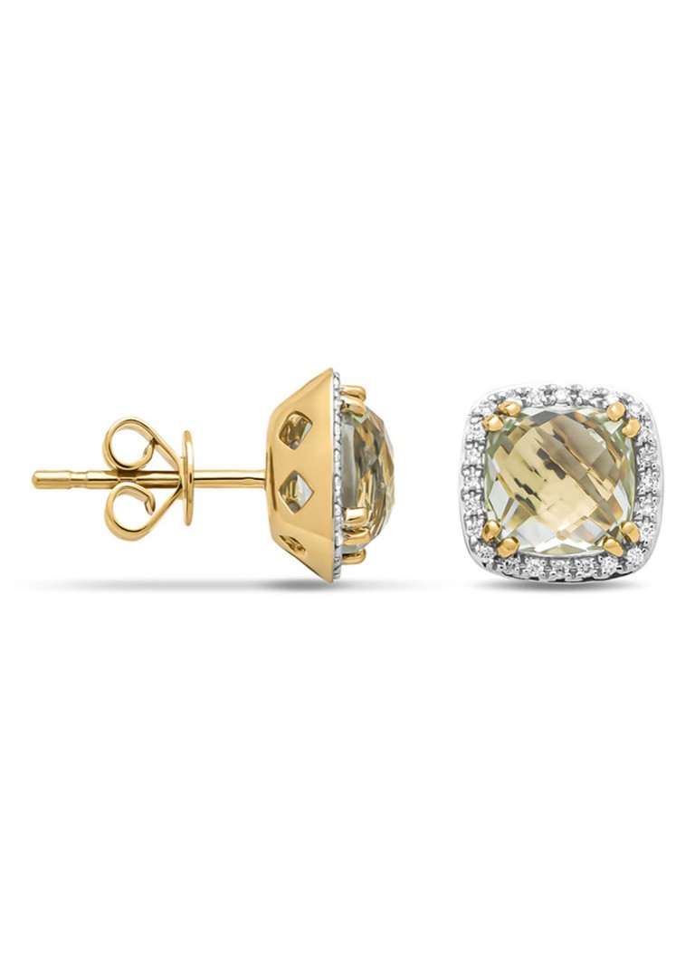 Diamond Point Yellow gold earrings, 3.43 ct green amethyst, Fiesta