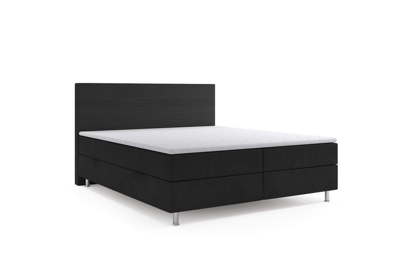 Möbel Punkt Boxspringbett PISA mit Bettkasten 180 x 200 cm Webstoff Schwarz Bett Bettkasten Topper