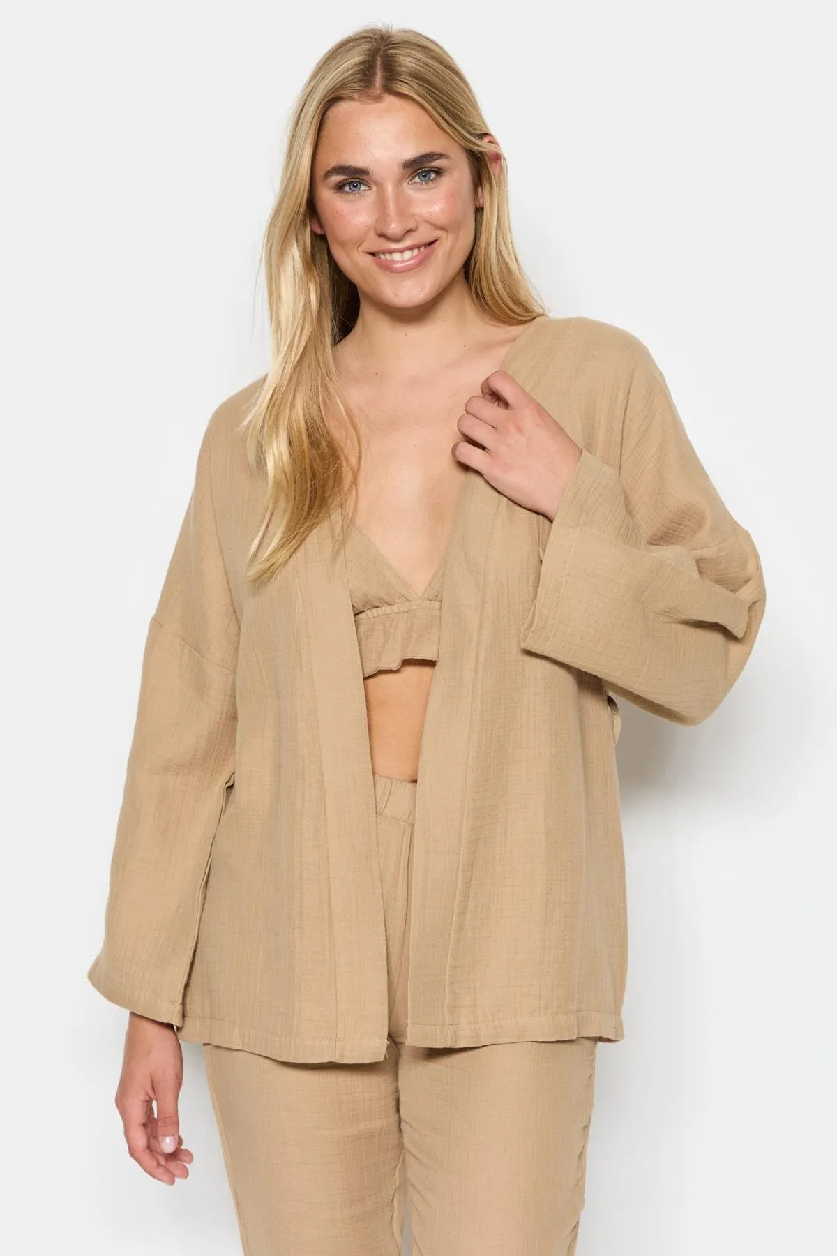 C&City  3-teiliges Kimono-Set aus Bio-Baumwoll-Musselin 9120 Beige