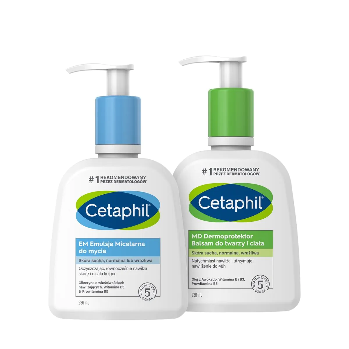 „Cetaphil“ kosmetikos rinkinys: EM micelinė emulsija, 236 ml + MD dermoprotektorius veido ir kūno balzamas, 236 ml