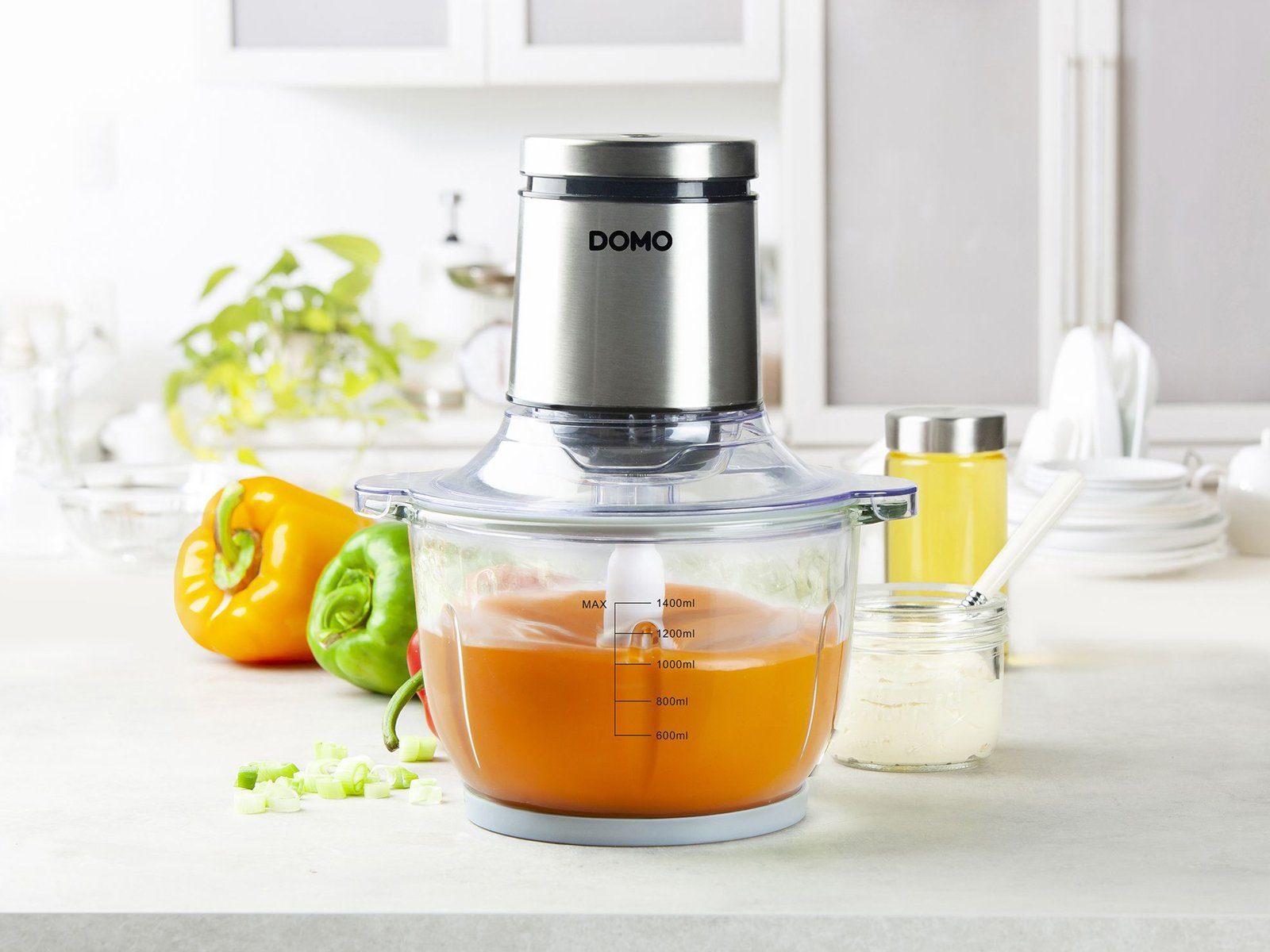 Domo Zerkleinerer, 400 W, Elektrischer Food Chop-per Mehrzweck Zwiebel Gemüse-Schneider Mixer