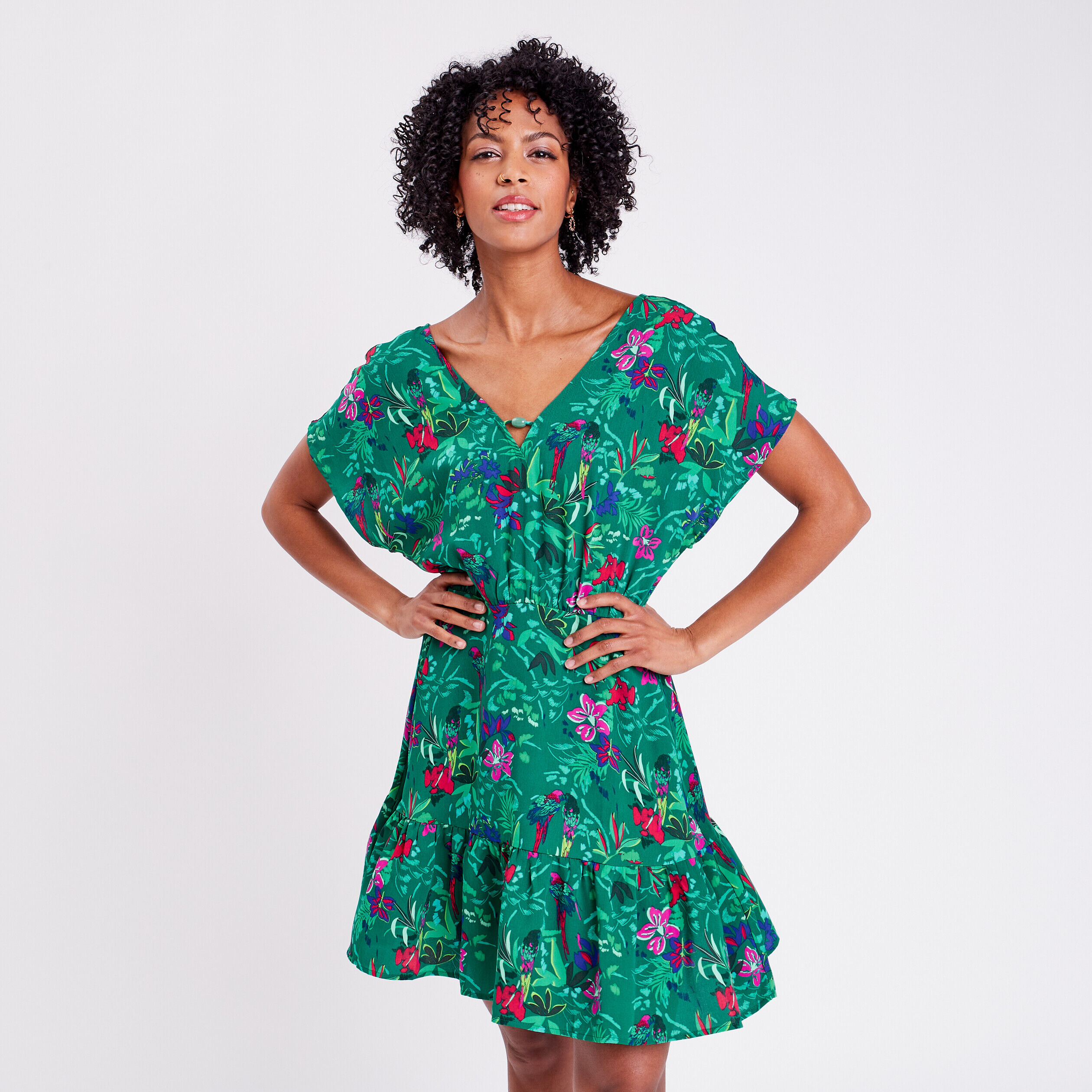 Robe cintrée manches courtes vert femme | Cache Cache