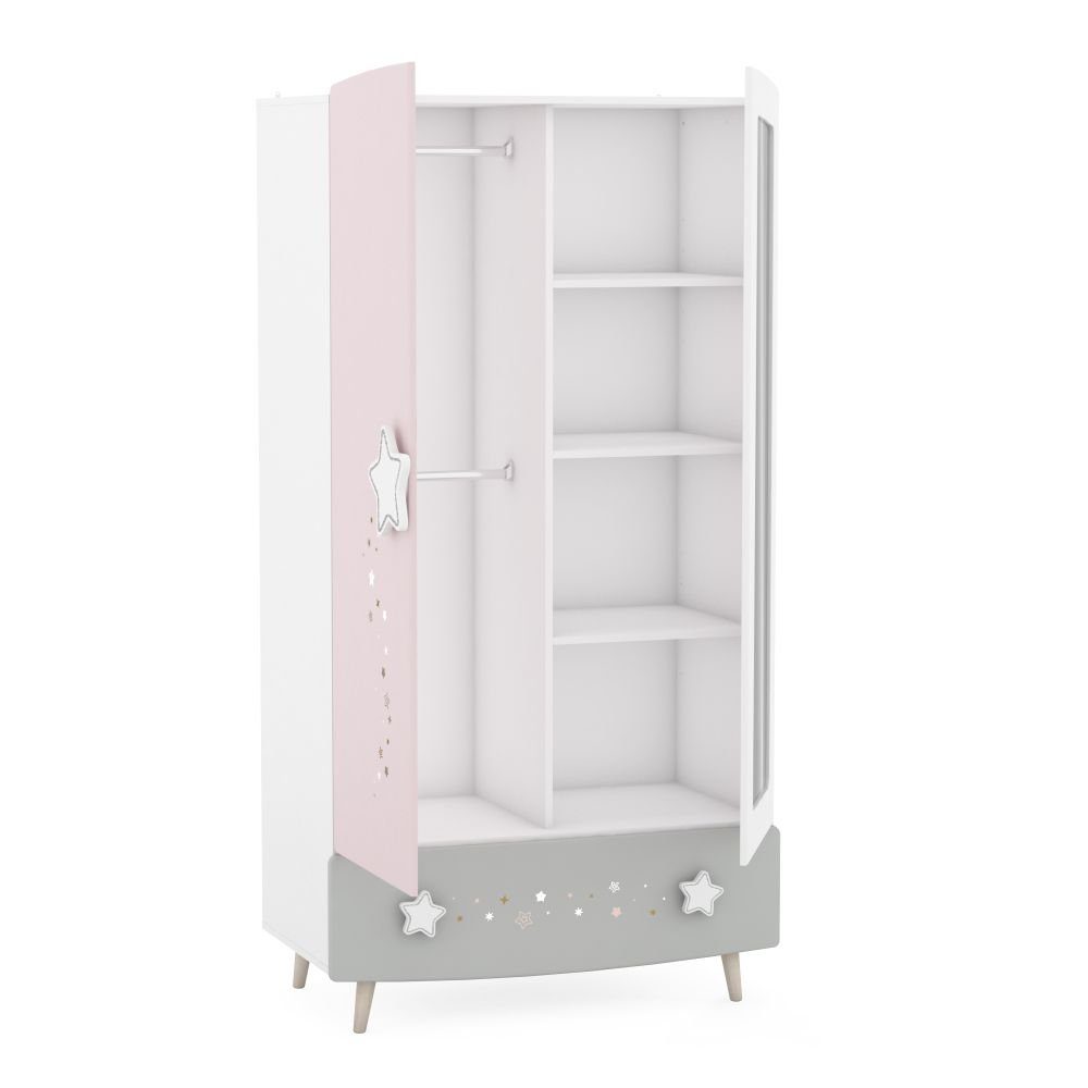 Kindermöbel 24 Schlafzimmer-Set Kinderzimmer Mädchen Sternschnuppe 5-teilig rosa weiß grau