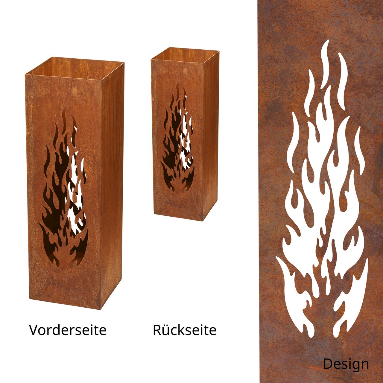 Weles Feuersäule, Design Wellen, 16 x 16 x 50 cm, Edelrost