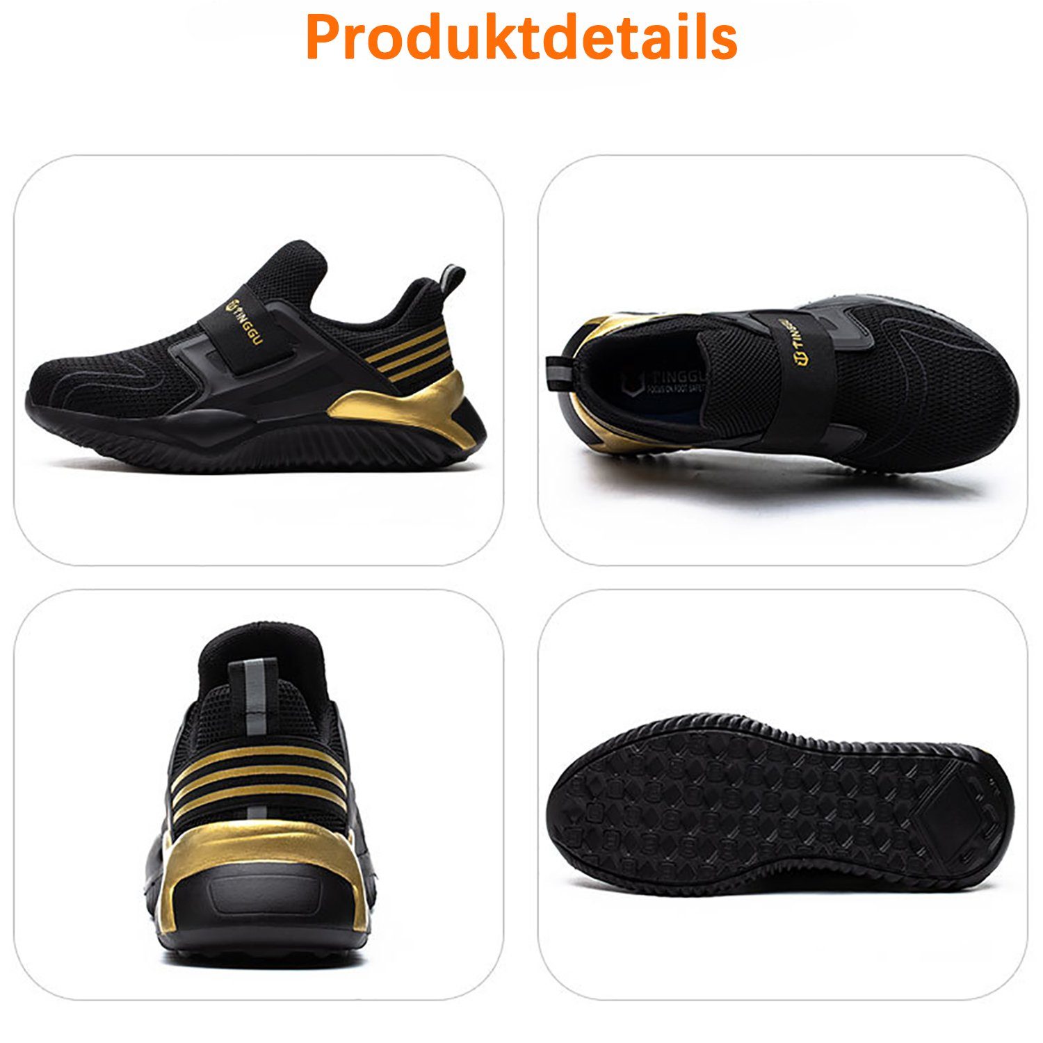 Daisred Arbeitsschuhe mit Stahlkappe Slip-on Schutzschuhe Sicherheitsschuh