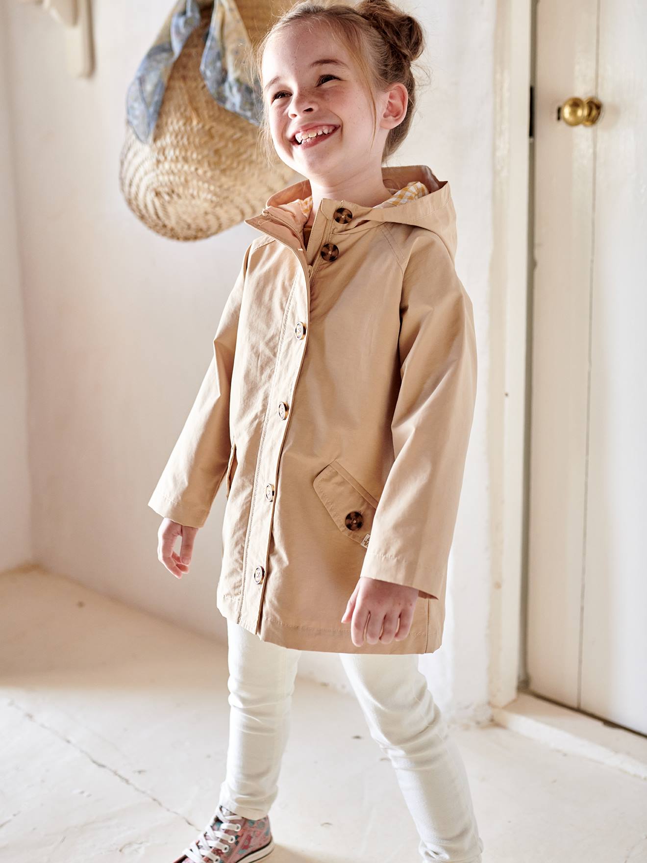 Trench à capuche mi-saison fille kaki