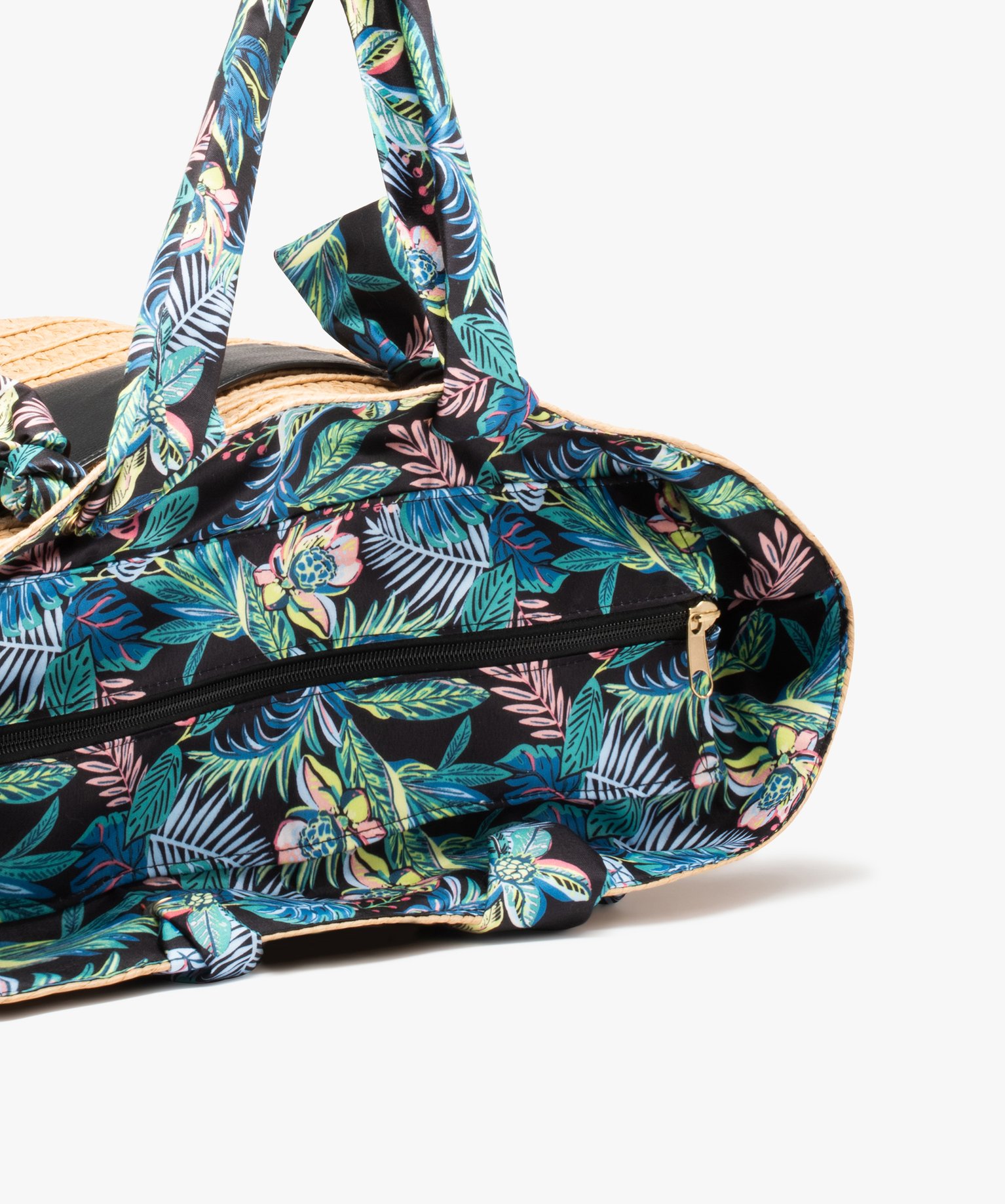 Sac de plage femme avec anses en tissu fleuri beige | GEMO