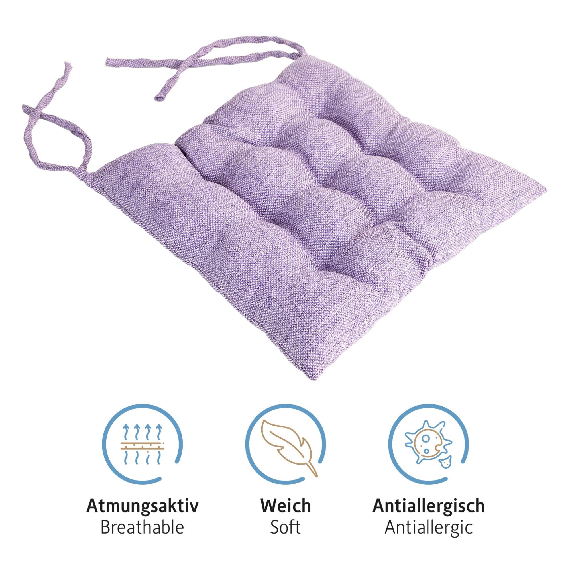 Komfortec Stuhlkissen 40x40 cm, 100% Mikrofaser Sitzkissen 220 g/m², Wasserabweisend, Dekokissen Sitzauflage mit Bändern Gartenstuhl für Innen&Außen