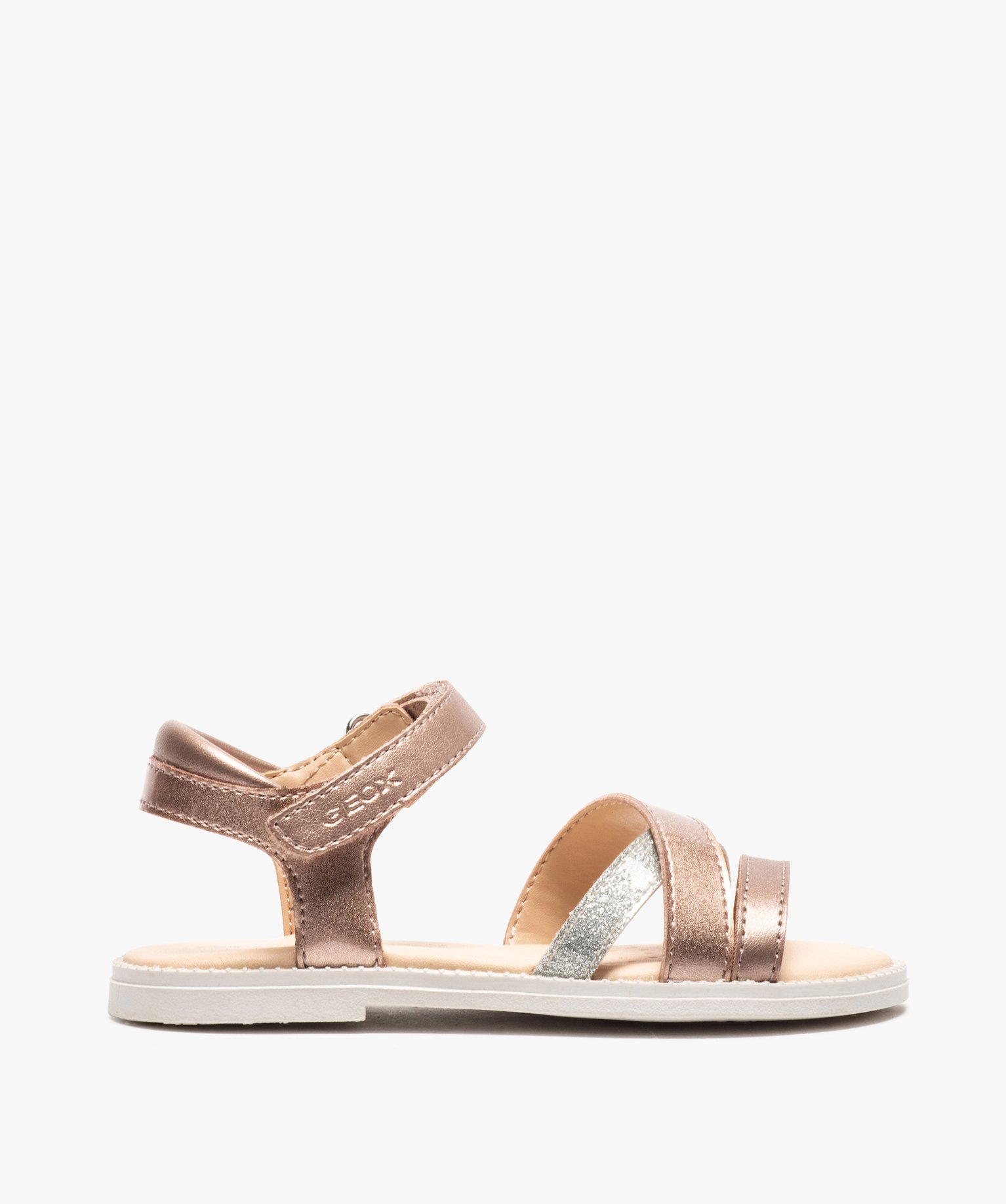 Sandales fille à fines brides métallisées et scratch – ... rose | GEMO