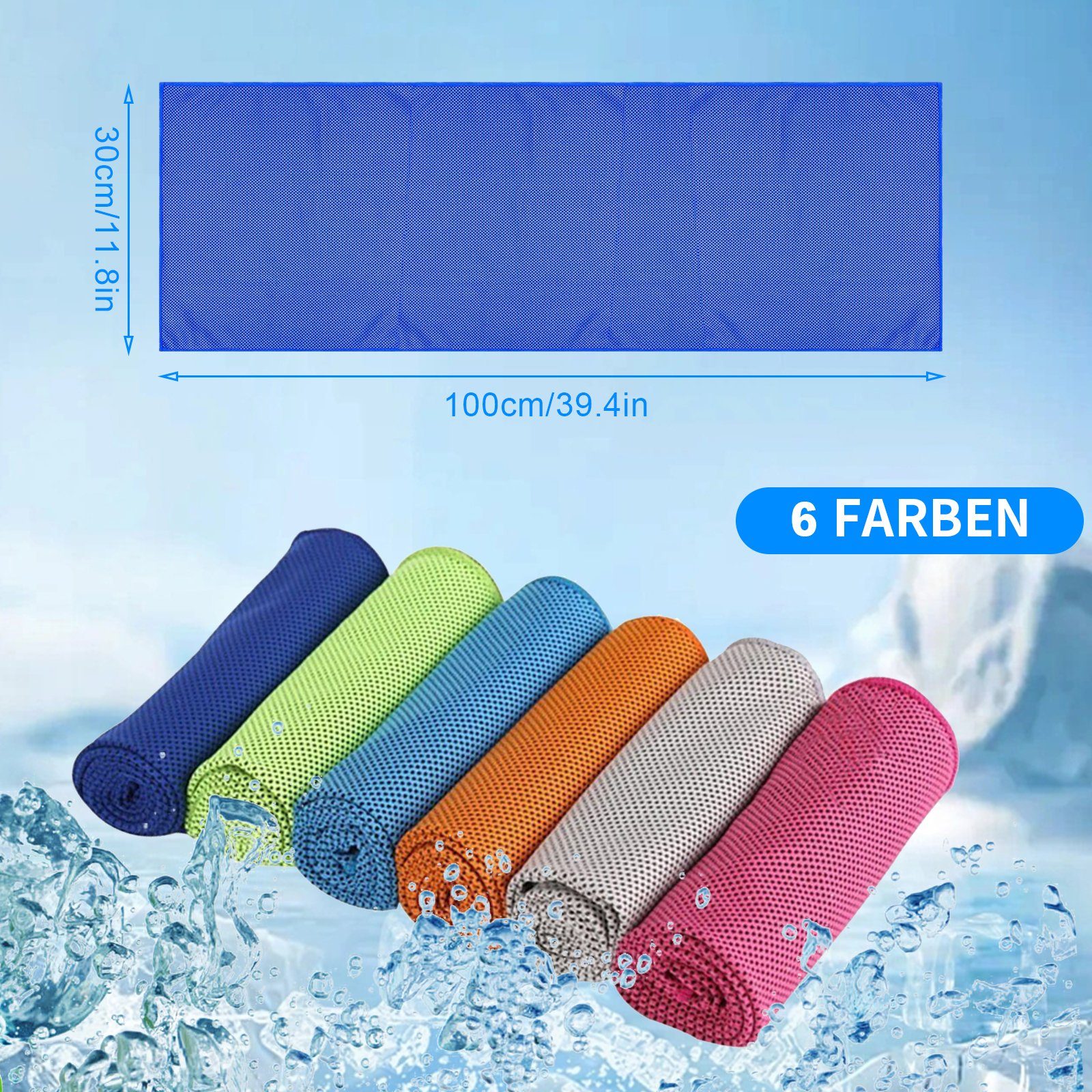 TWSOUL Sporthandtuch Kühlendes Handtuch, Schnell trocknendes Sport-Eishandtuch, (6-St), Hellblau + leuchtendes Grün + Blau + Hellgrau + Rosenrot + Orange