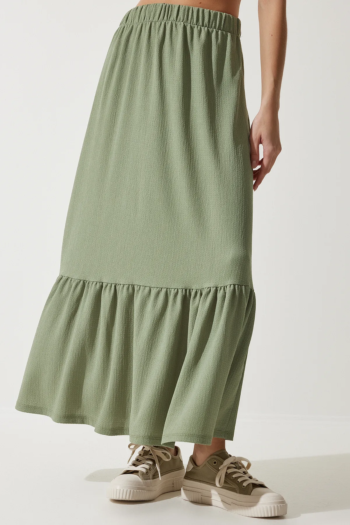 Happiness İstanbul  Grüner Volant-Sommer-Midirock für Damen DD01231