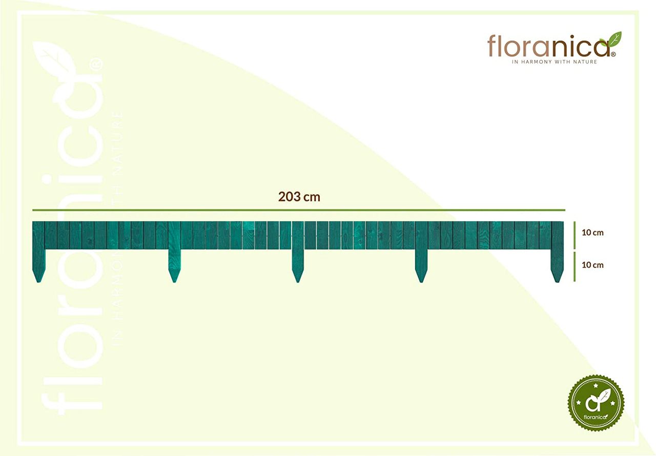 Pemicont Floranica Rollborder II Flexibler Holzzaun 203cm Höhe: 10cm Grün Imprägniert Kiefernholz Beeteinfassung Rasenkante Beetumrandungen