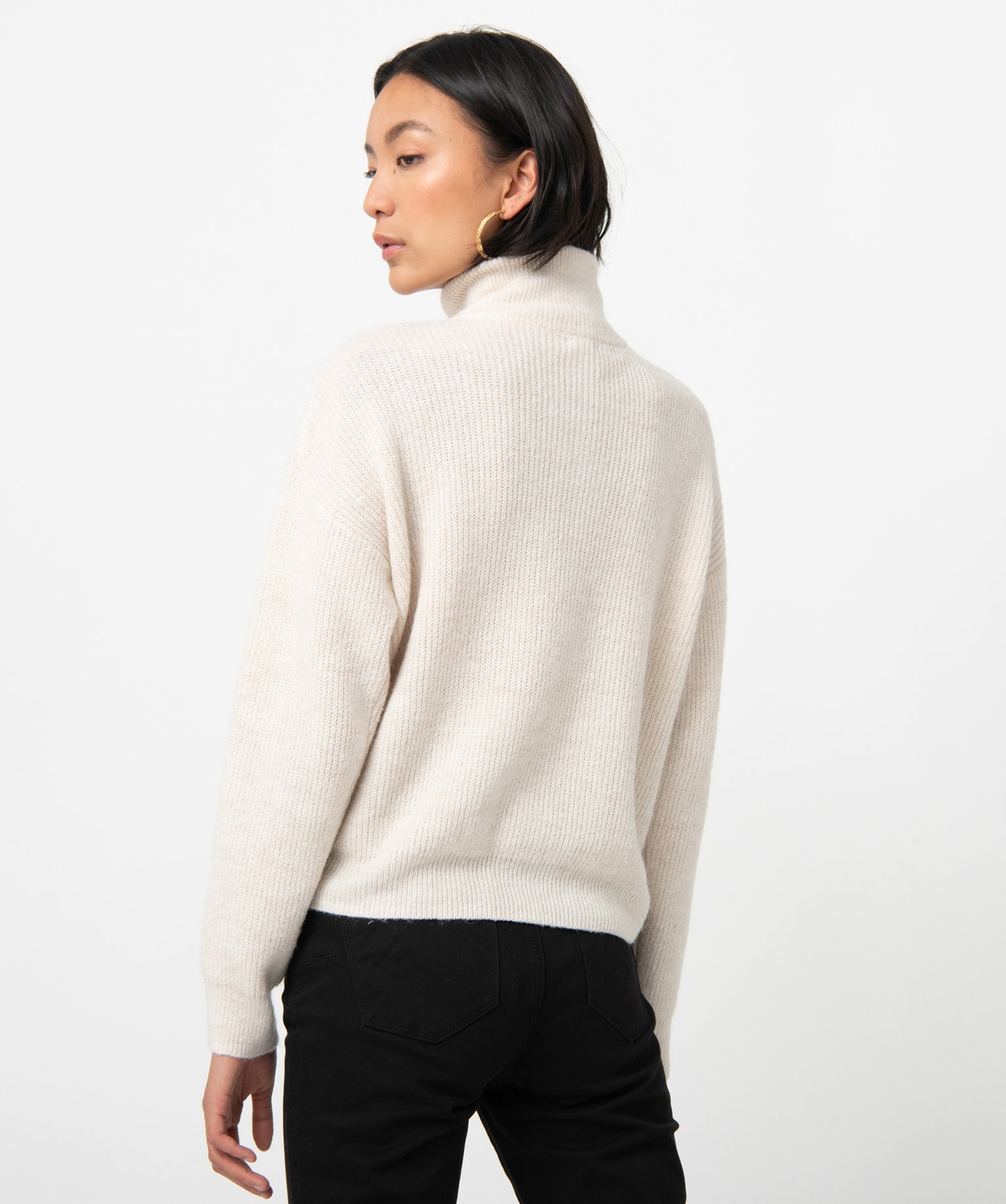 Pull femme avec col montant boutonné ecru | GEMO