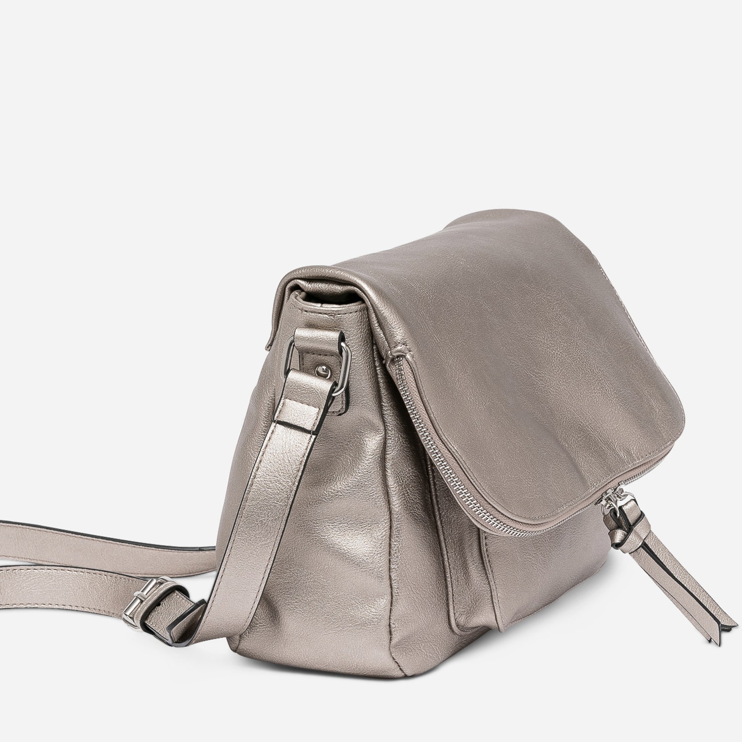 Sac besace taupe nacré avec rabat zippé