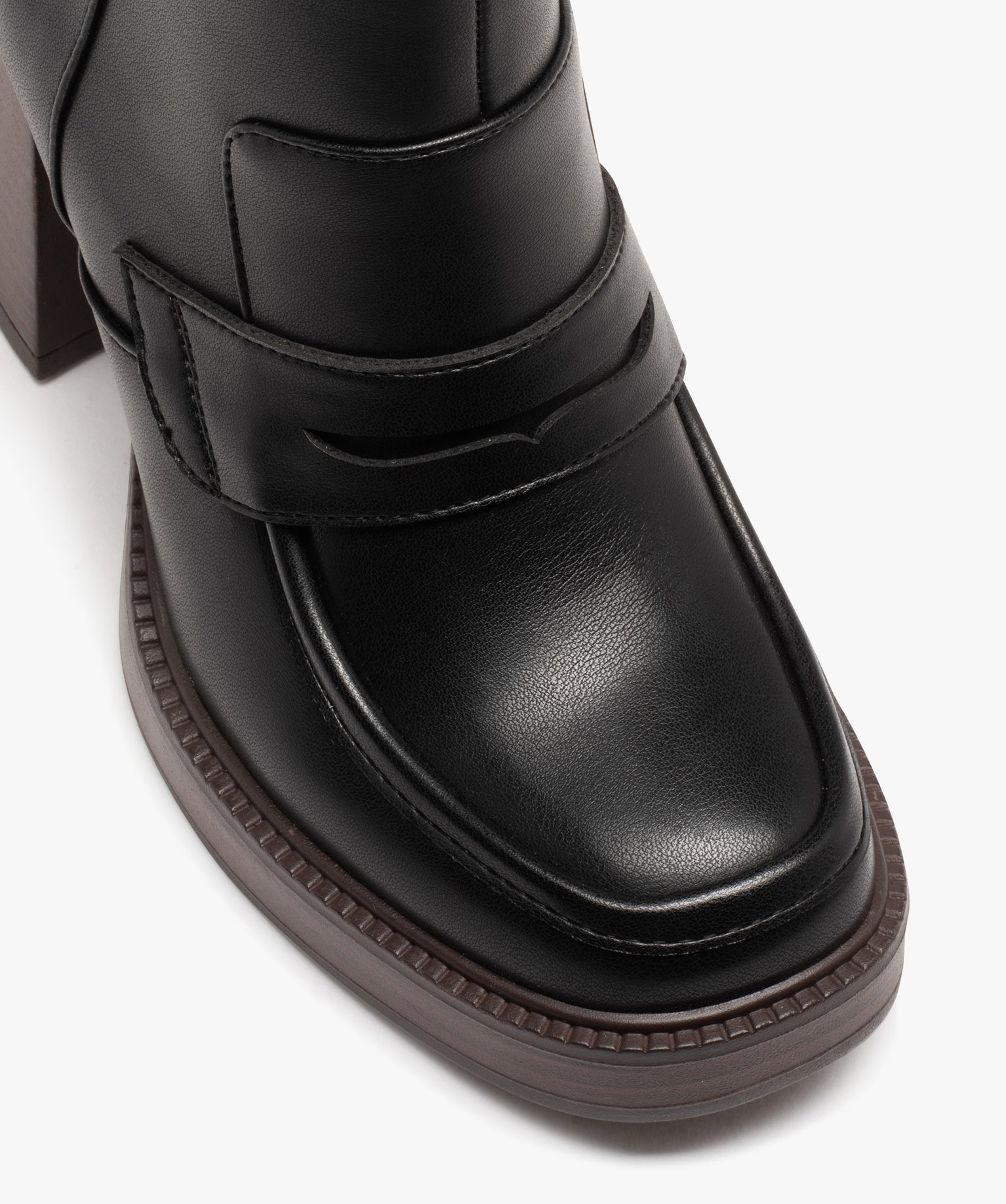 Boots à talon haut et épaisse semelle look mocassins femme noir | GEMO