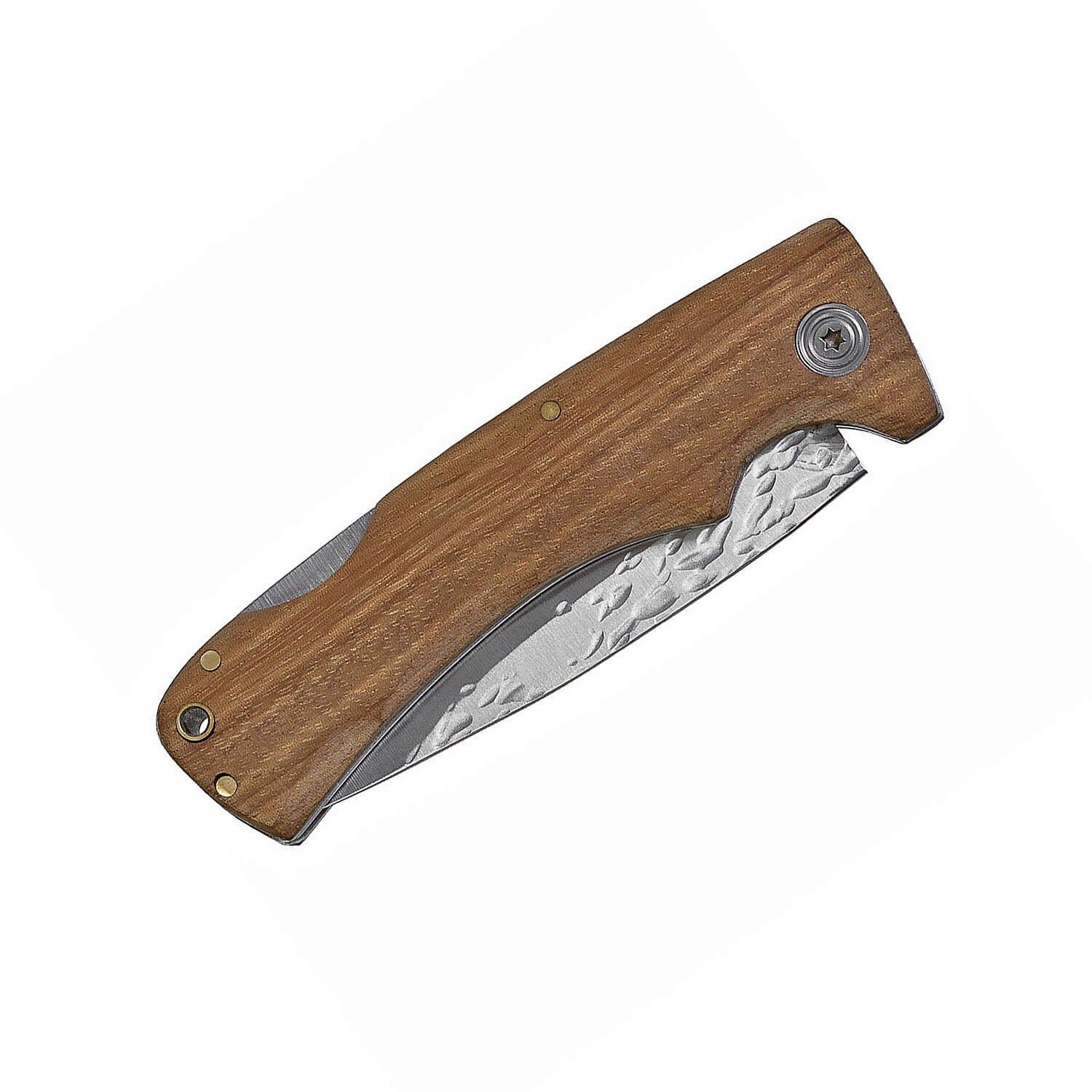 Klappmesser m. Holzgriff und Hammerschlagklinge