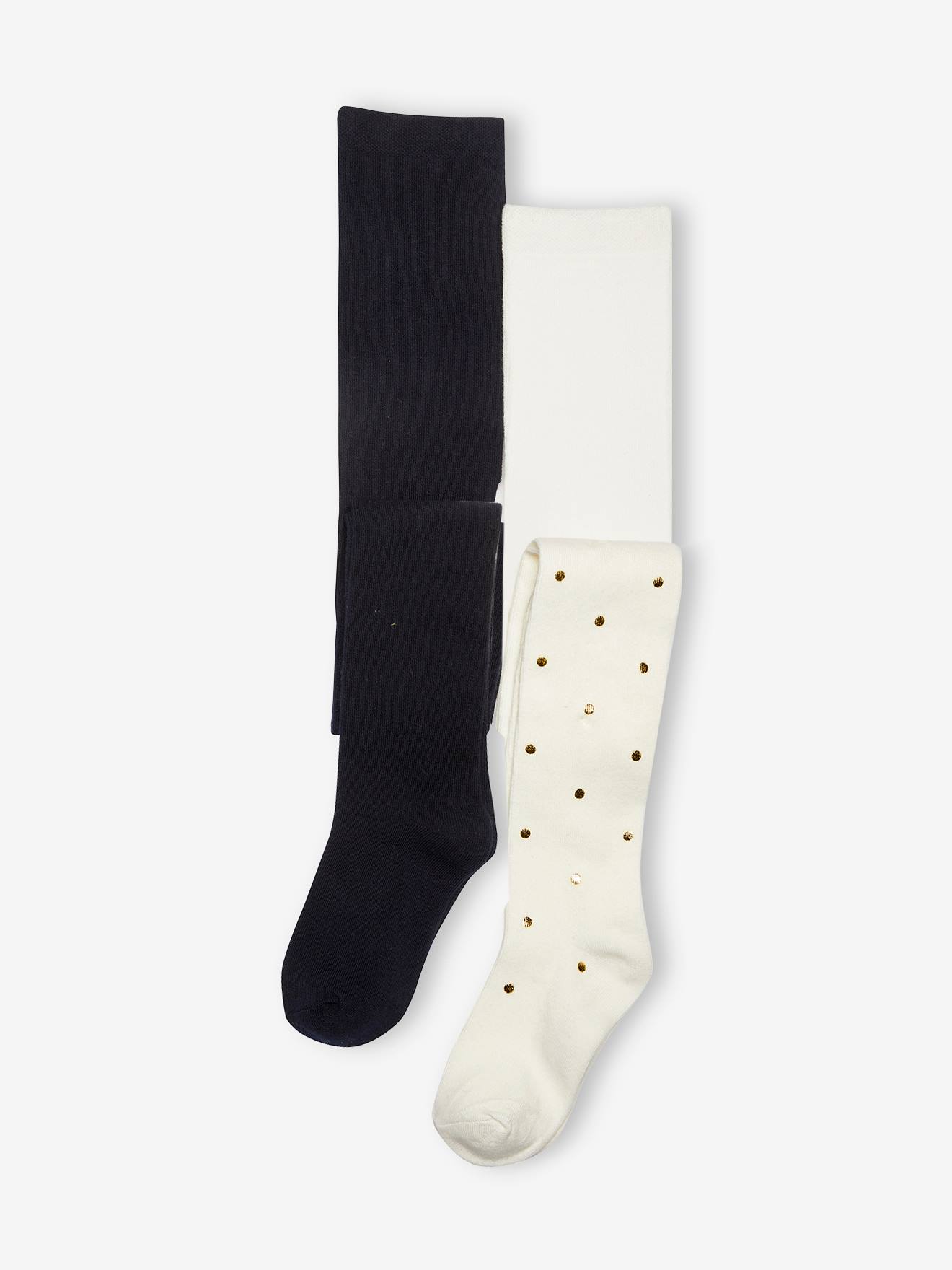 Lot de 2 paires de collants en maille unie/à pois lot ivoire