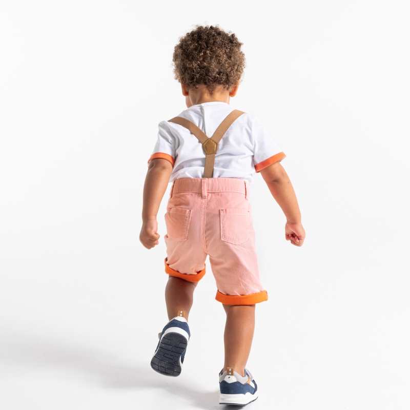 Short à bretelles fines rayures orange bébé garçon