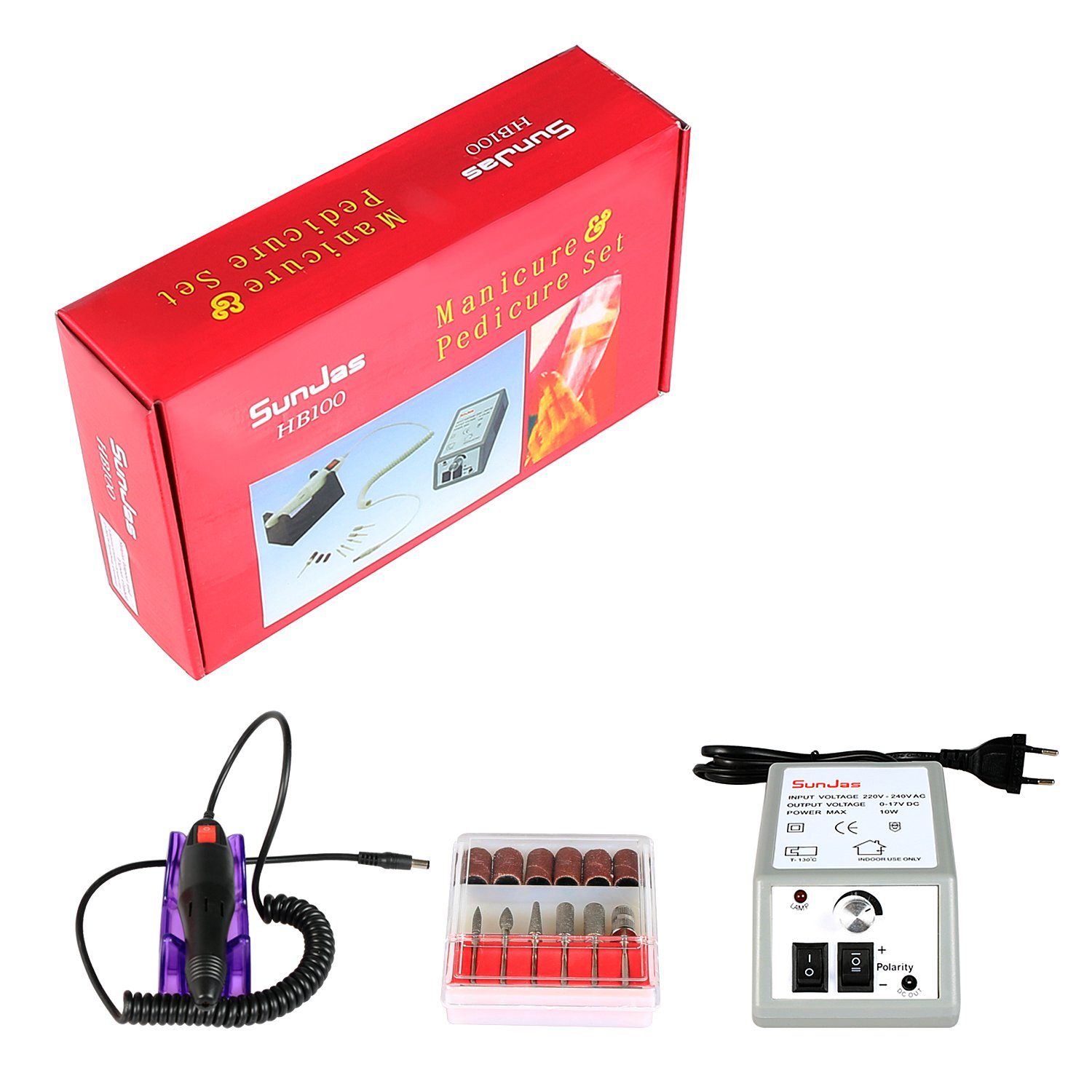 SunJas Maniküre-Pediküre-Set HB100, 3-tlg., Nagelfräser Elektrisch Profi Fräser Maniküre Nagel Design Nagelstudio
