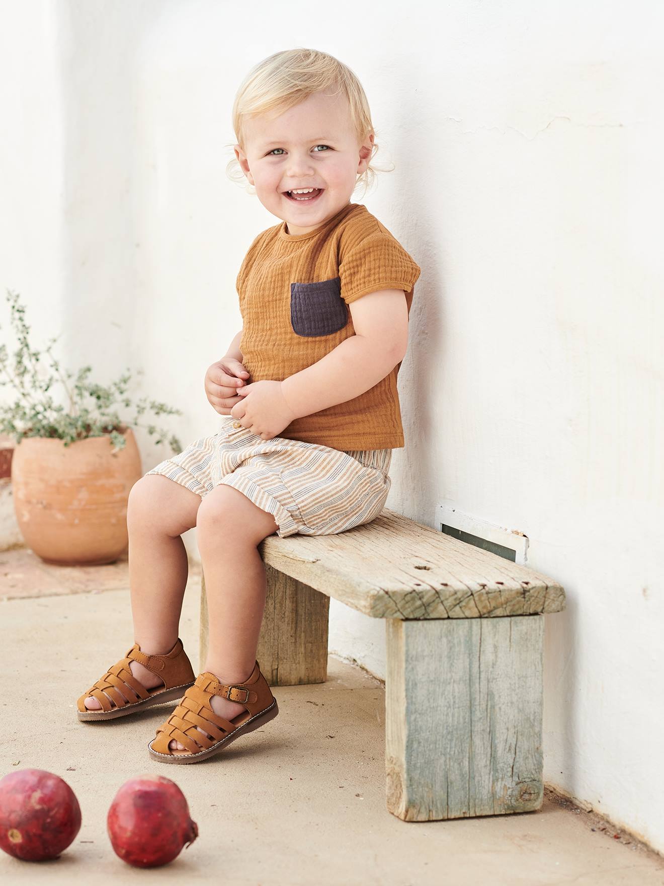 Vertbaudet Baby T-Shirt mit Materialmix - karamell