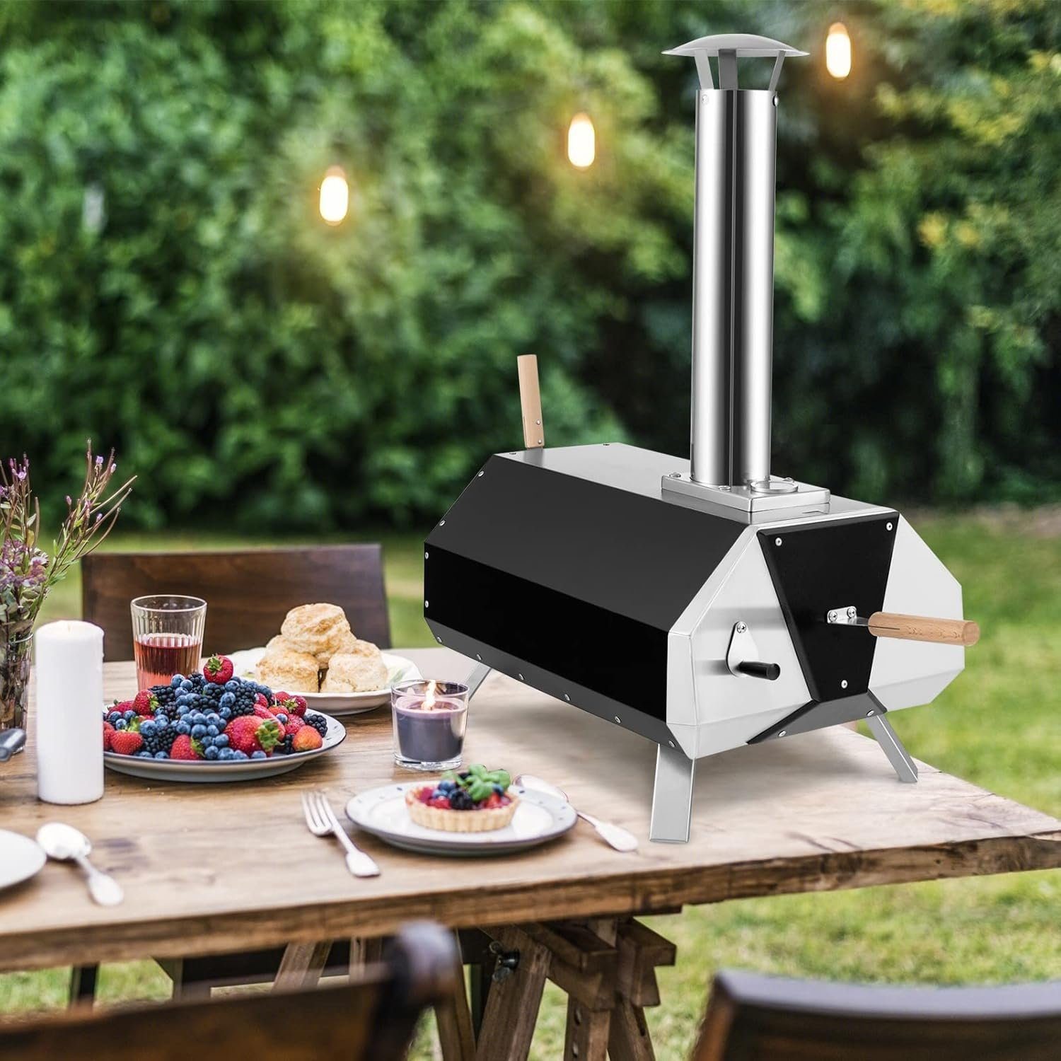 KOMFOTTEU Pizzaofen Gartenofen, mit Pizzastein, Pizzaschieber & Thermometer