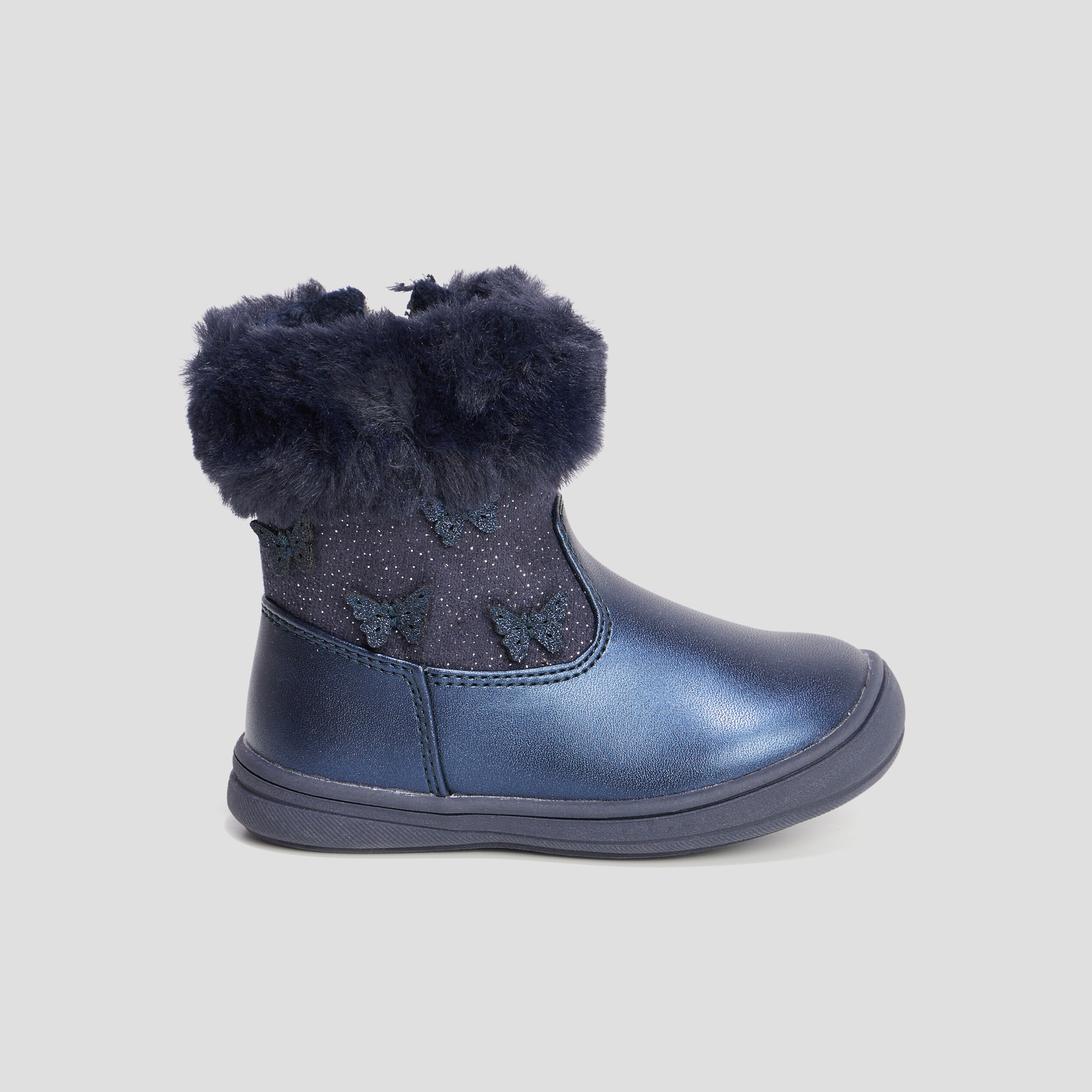 Bottines à fourrure et paillettes bleu marine bébé fille | La Halle
