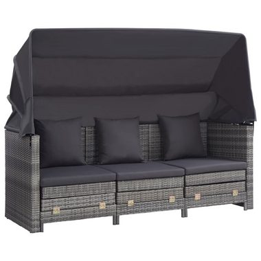 vidaXL Loungesofa Ausziehbares 3-Sitzer-Schlafsofa mit Dach Poly Rattan Grau, 1 Teile
