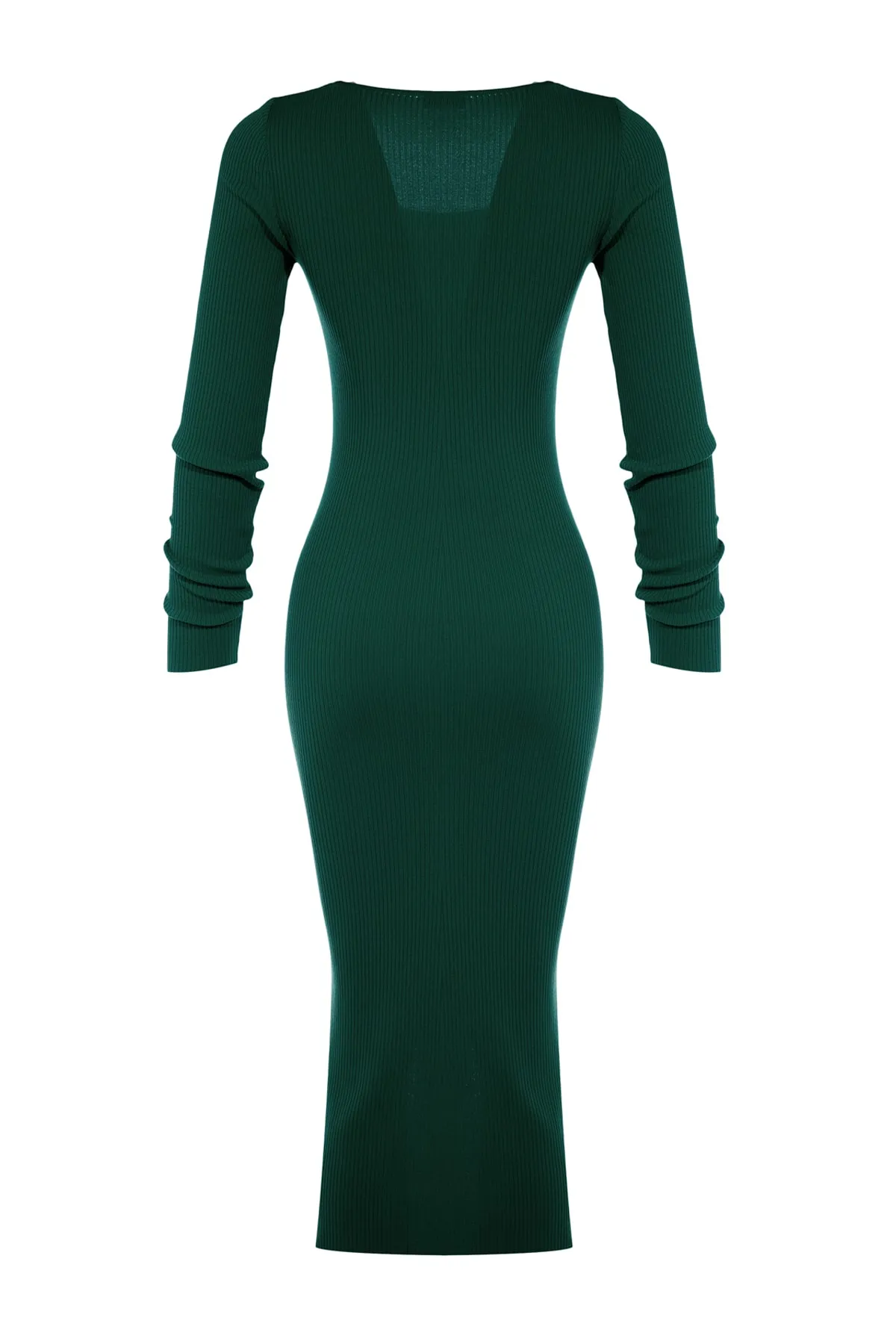 Trendyol Collection  Petrolfarbenes Strickkleid mit eckigem Ausschnitt und Schlitz TWOAW23EL00181