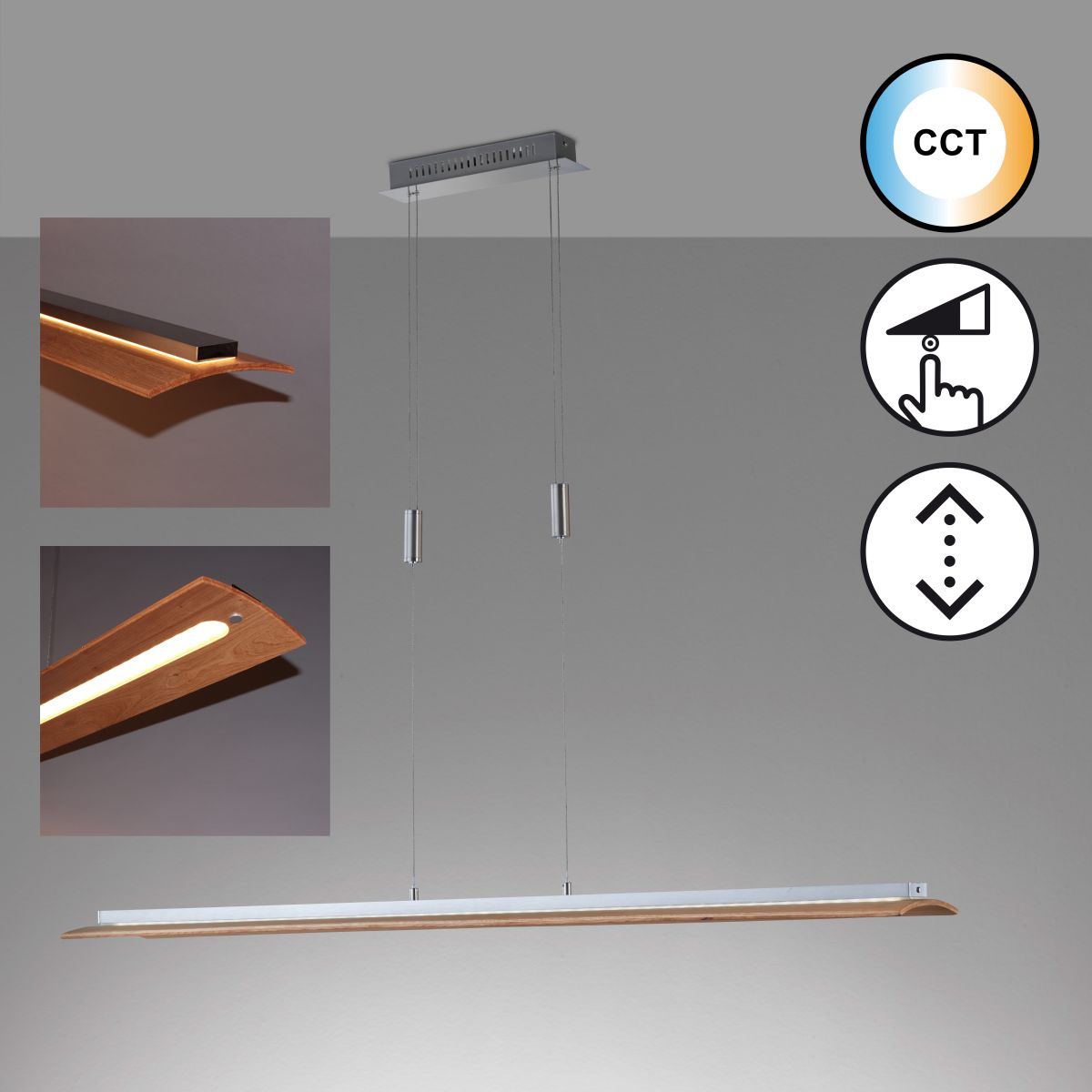Fischer & Honsel LED Pendellampe Shine-Wood Nickelfarben