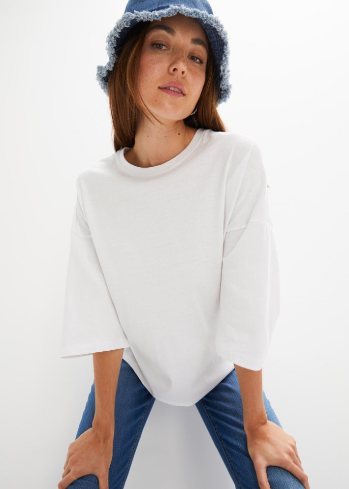 Baumwoll- Oversize-Shirt, halbarm