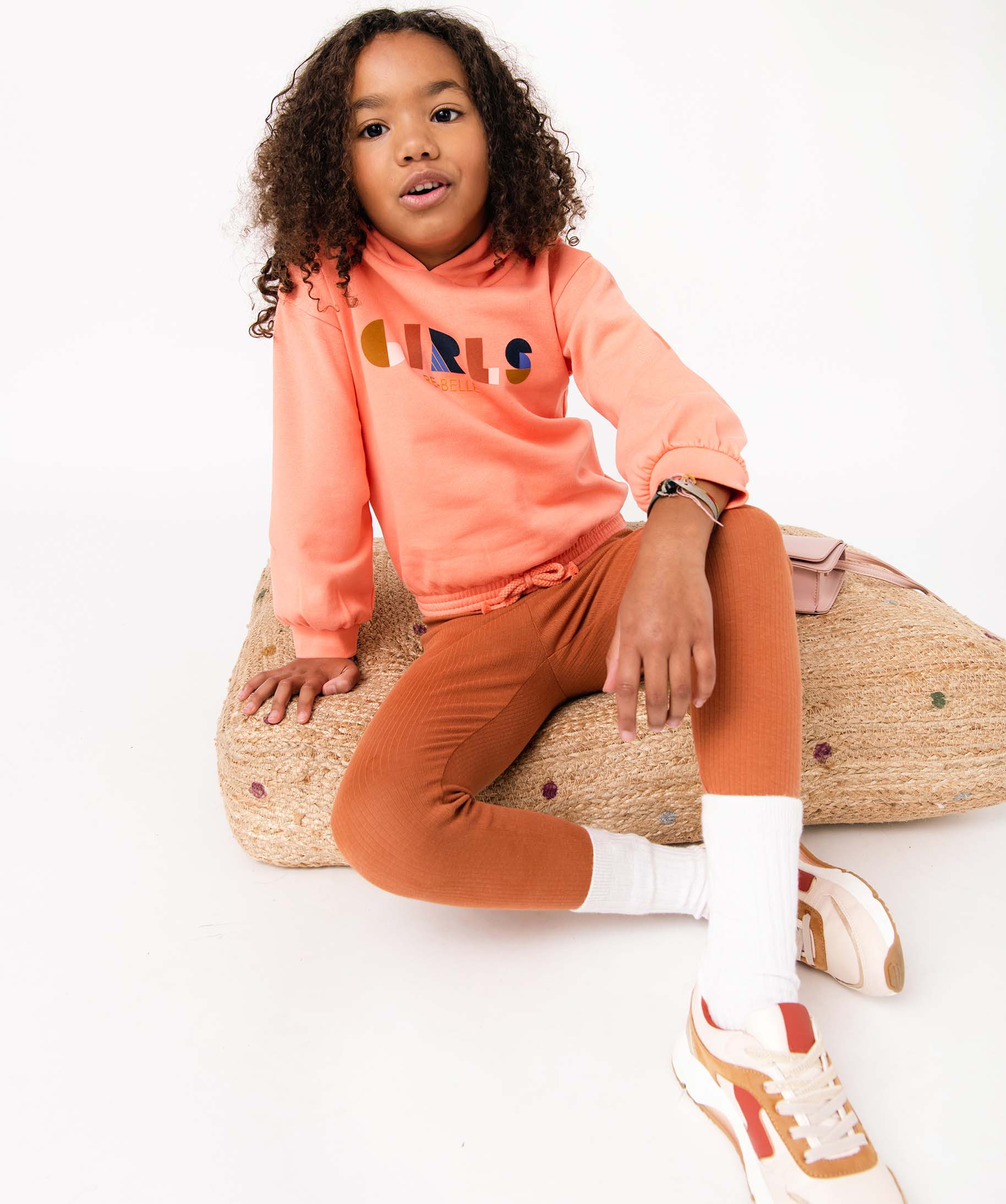 Legging fille à ctes et n?ud pailleté à la taille marron | GEMO
