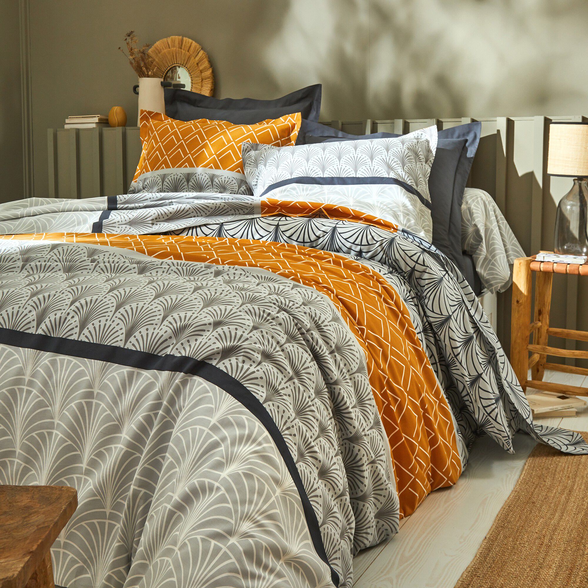 Linge de lit Eddy en coton à motifs graphiques
