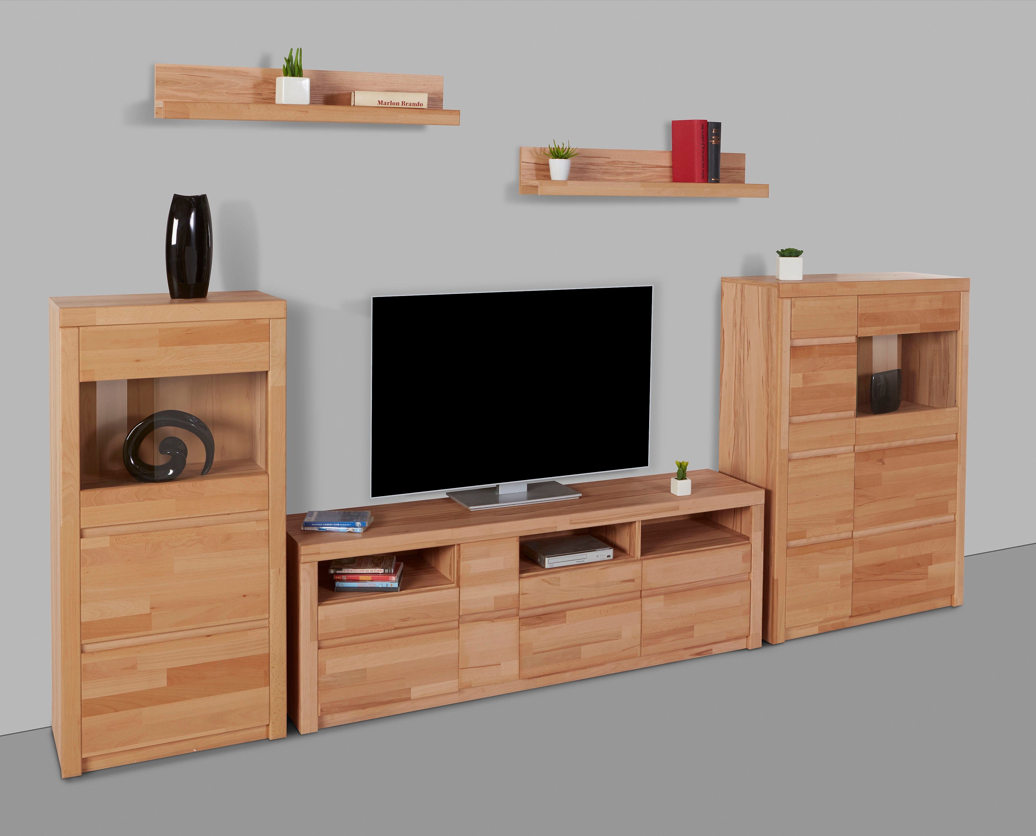 Woltra Wohnwand Silkeborg, (Set, 5-St), teilmassiv mit schöner griffloser Optik
