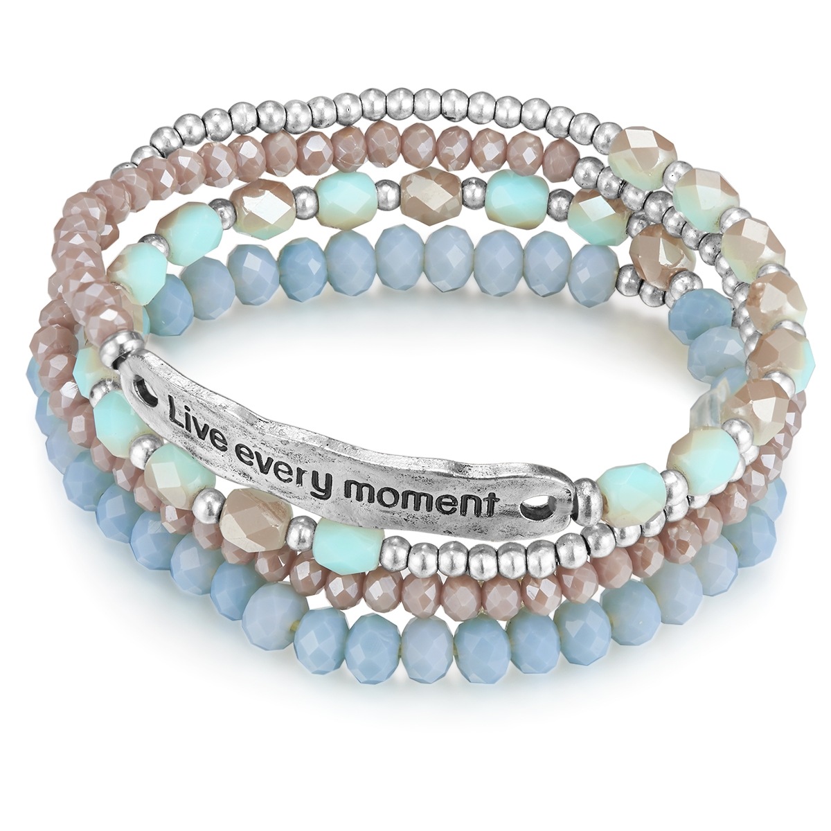 Armband Live every moment Messing Crystal in Silber