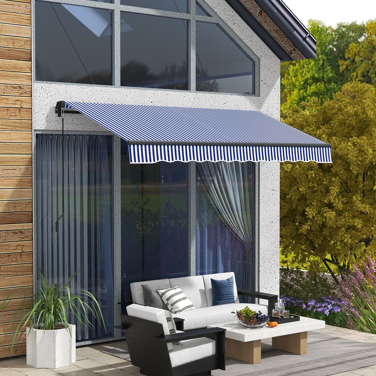 Outsunny 3x2,5m Markise mit Handkurbel, Fernbedienung Wandmontage Balkonmarkise