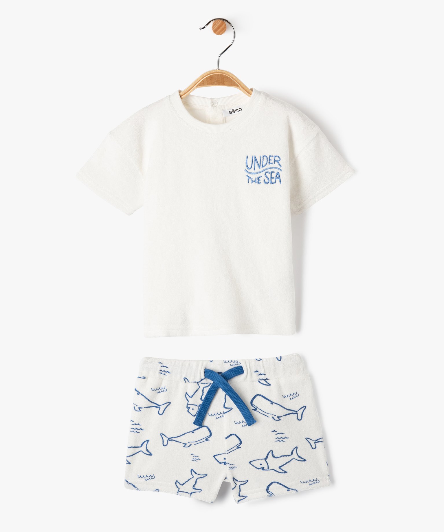 Ensemble bébé Garçon 2 pièces : short + tee-shirt en ép... blanc | GEMO