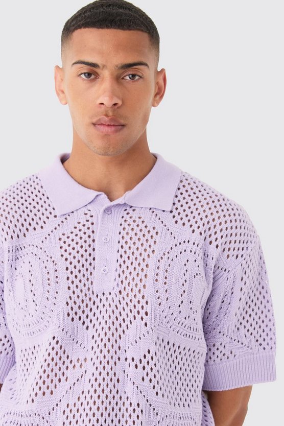 Kastiges strukturiertes Oversize Poloshirt in Lila