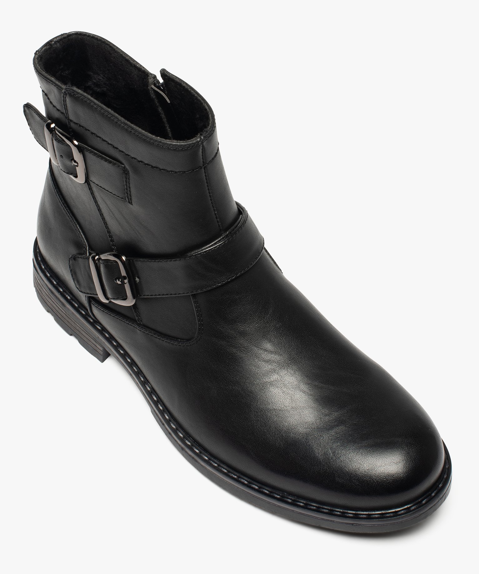 Boots homme à boucles décoratives et doublure chaude noir | GEMO