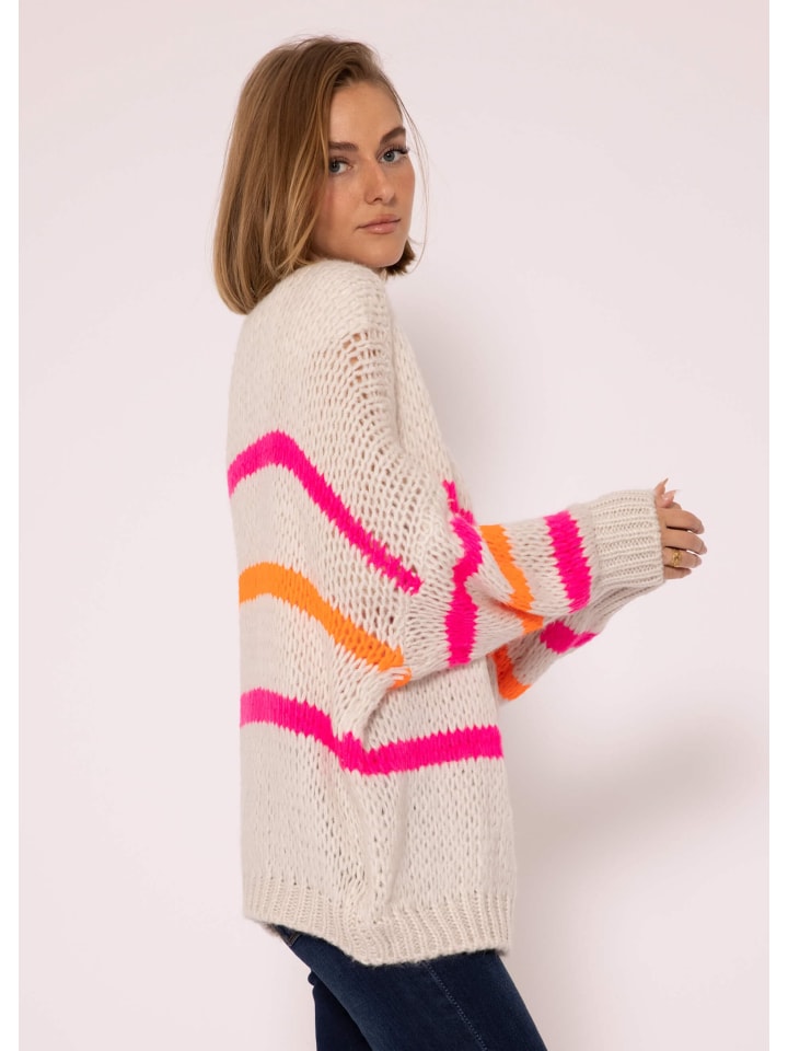 SASSYCLASSY Oversize Strick-Cardigan in Offwhite, Pink günstig kaufen