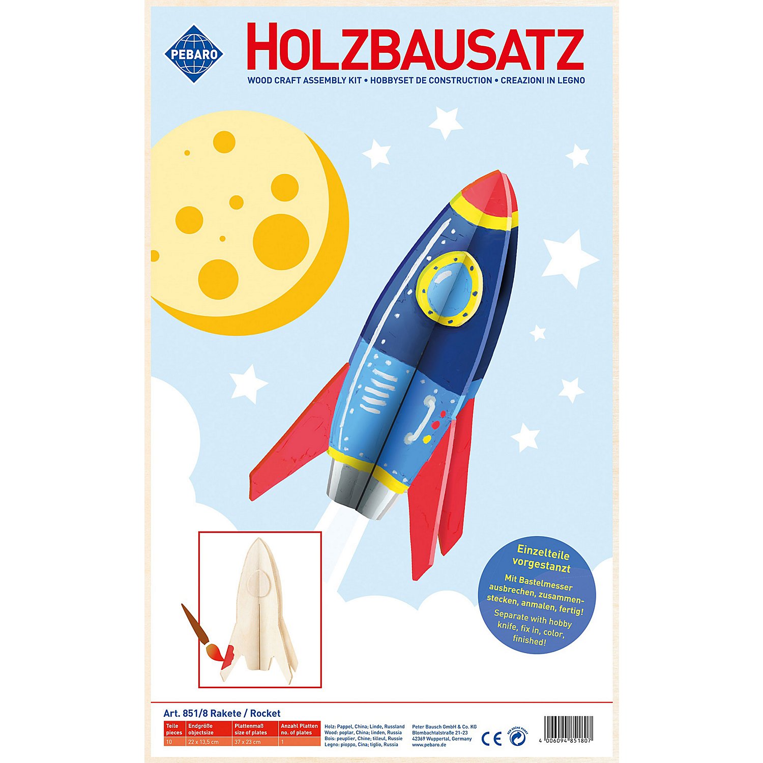 Holzbausatz Rakete, 22 x 13,5 cm